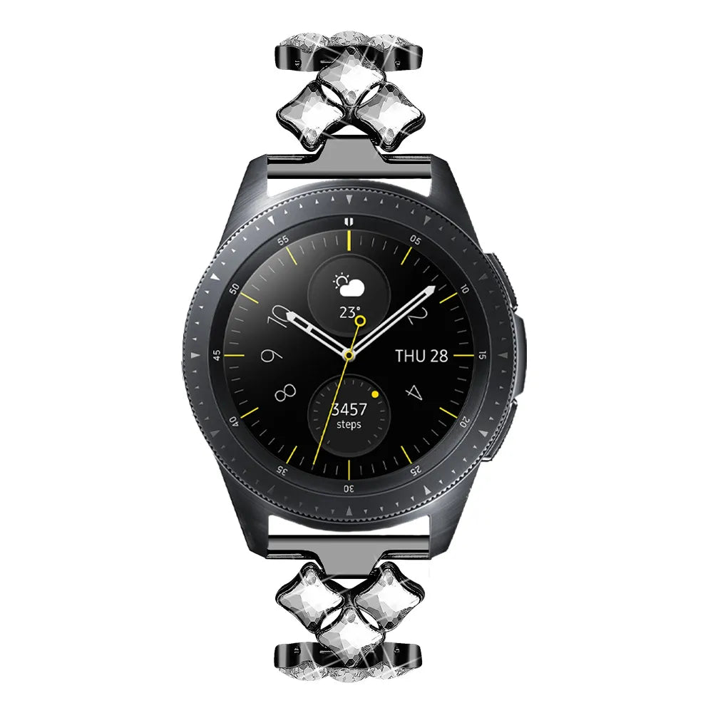 Steel Diamond Strap, black, on a watch, direct front view