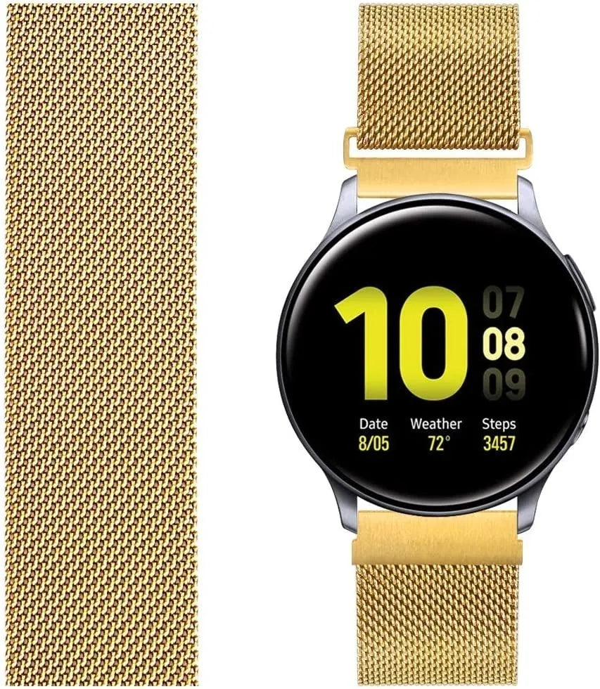 Milanese Strap, gold, on a watch, direct front view
