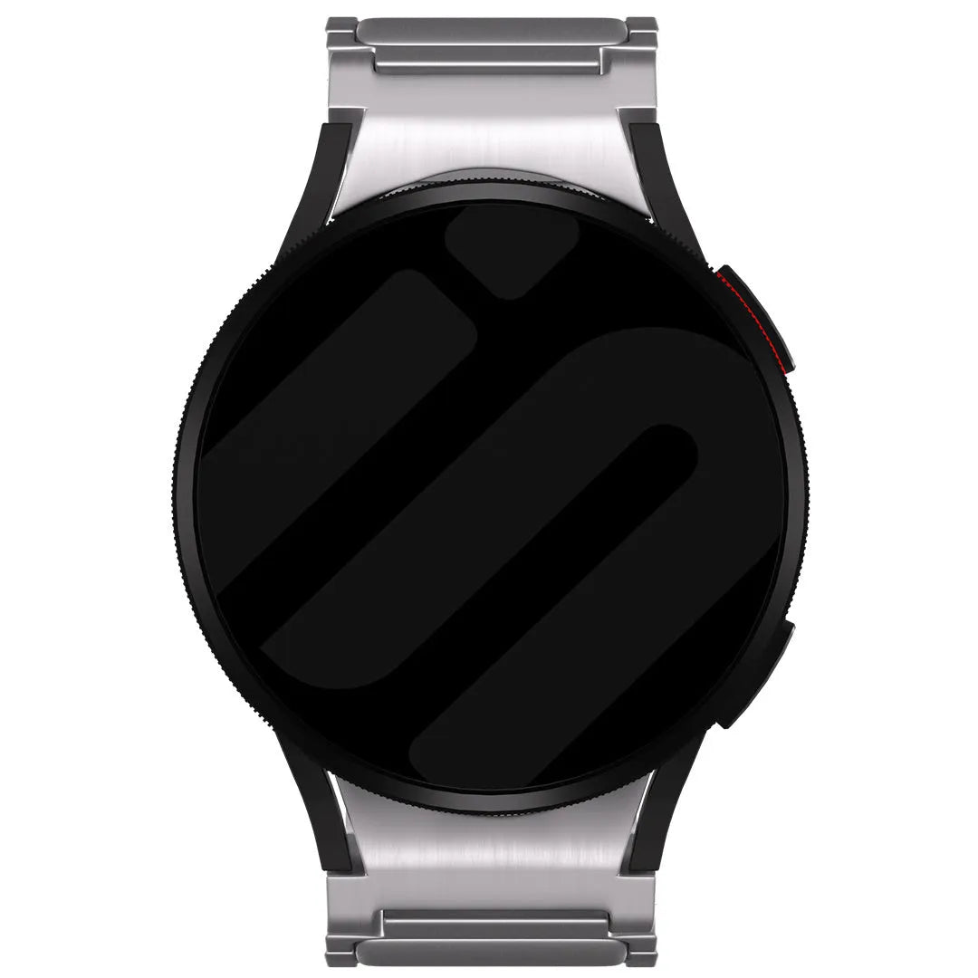Titanium Strap 'One Push', silver, on a watch, direct front view