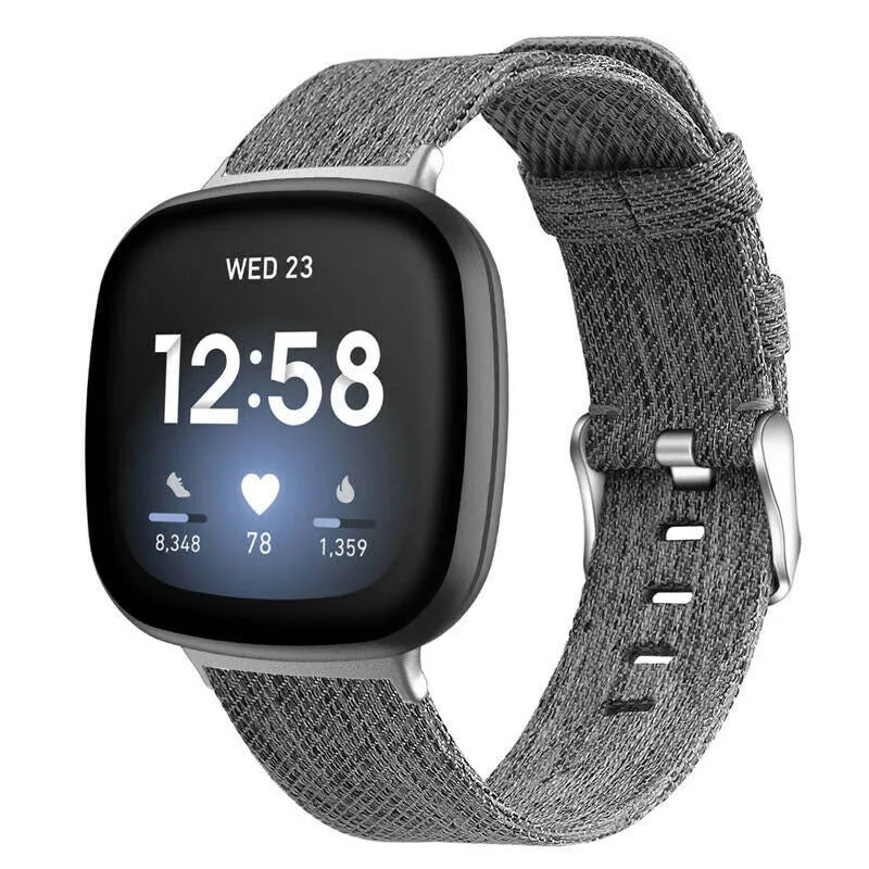 Nylon Canvas Strap, grey, on a watch, direct front view