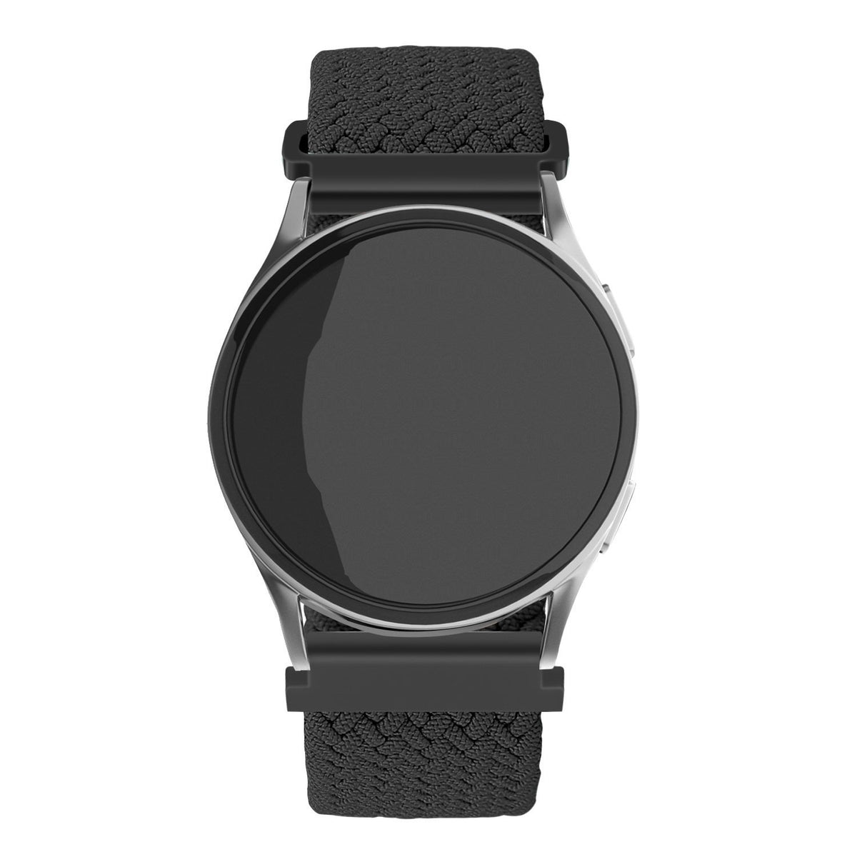 Nylon Adjustable Braided Strap, black, on a watch, direct front view
