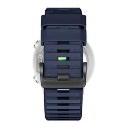 Buckled Silicone Strap, dark blue, on a watch, direct rear view