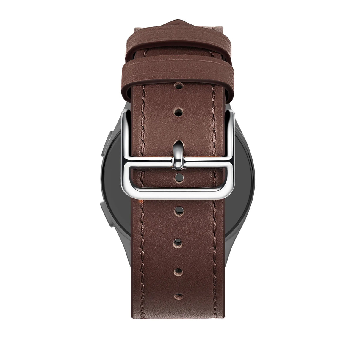 Leather Strap 'Deluxe', brown, on a watch, direct rear view