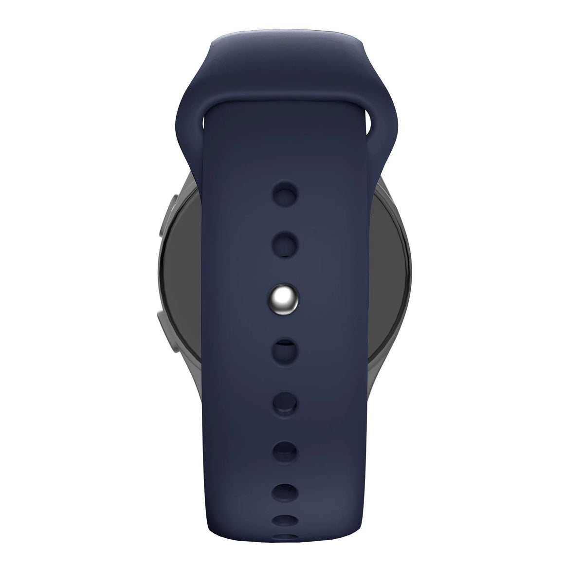 Silicone Sport Strap 'Deluxe', dark blue, on a watch, direct rear view