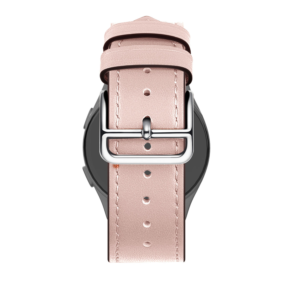 Leather Strap 'Deluxe', pink, on a watch, direct rear view