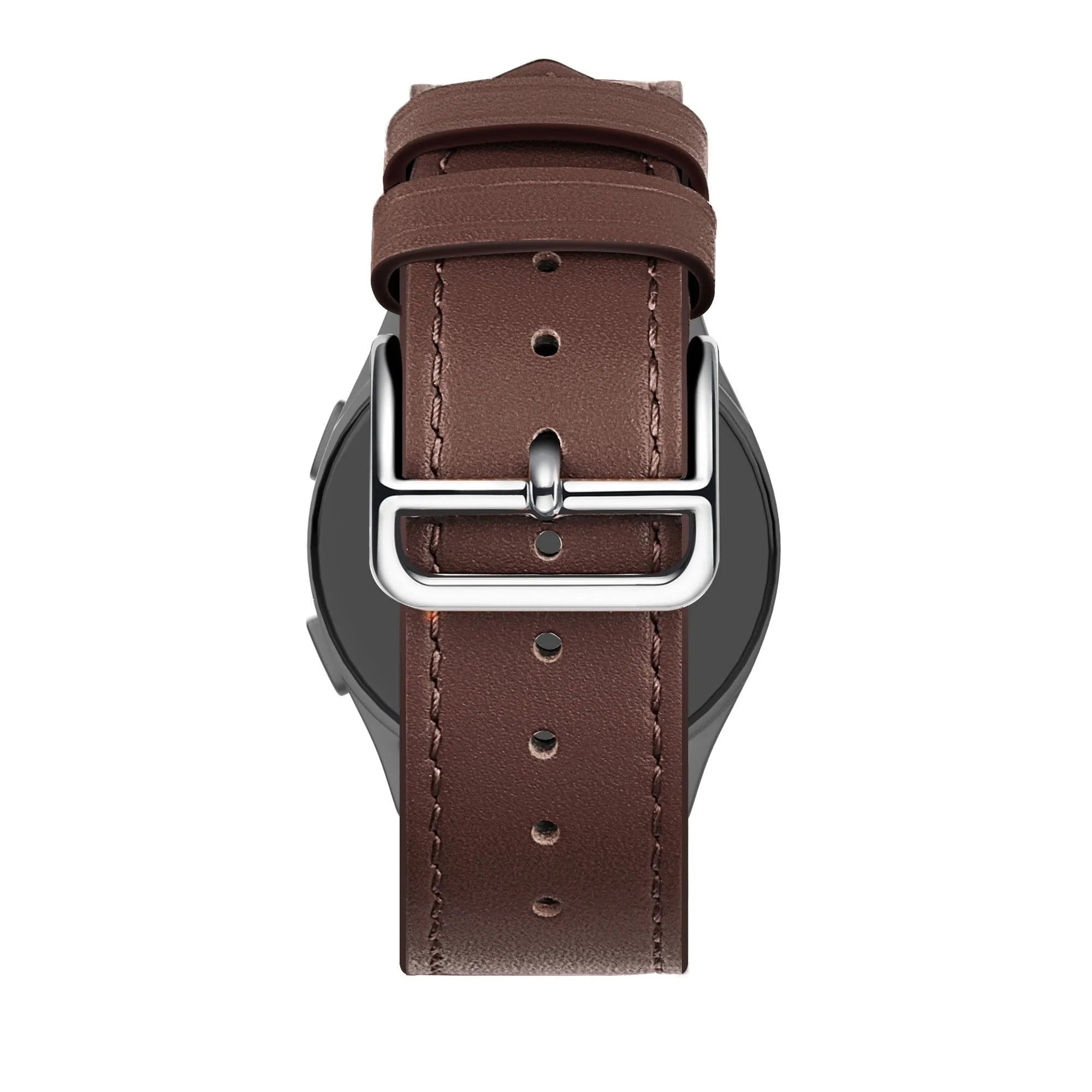Leather Strap 'Deluxe', brown, on a watch, direct rear view