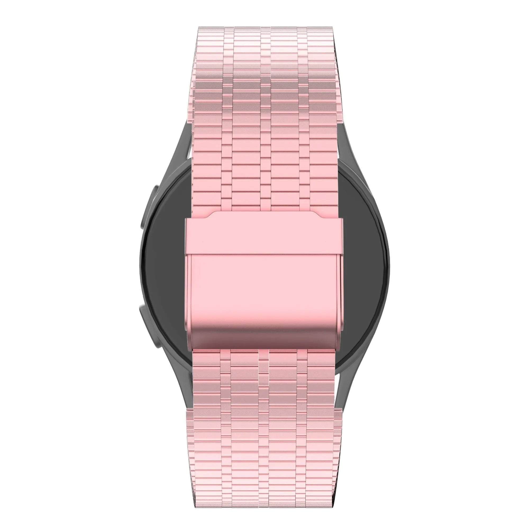 Adjustable Steel Strap, pink sand, on a watch, direct rear view