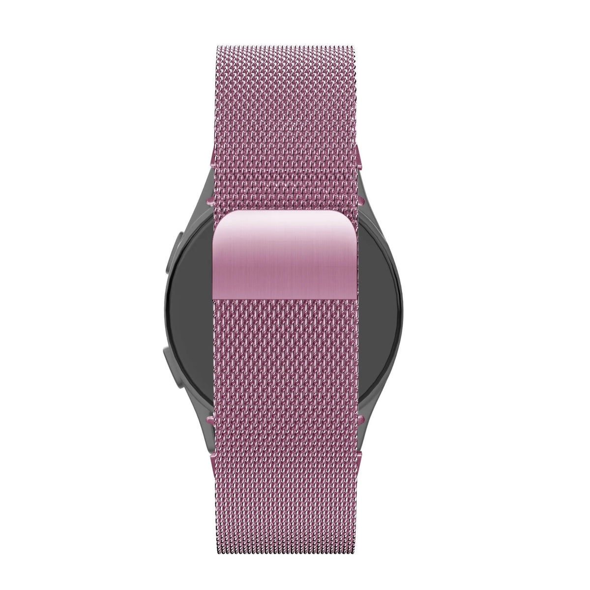Milanese Loop Strap, pink, on a watch, direct rear view