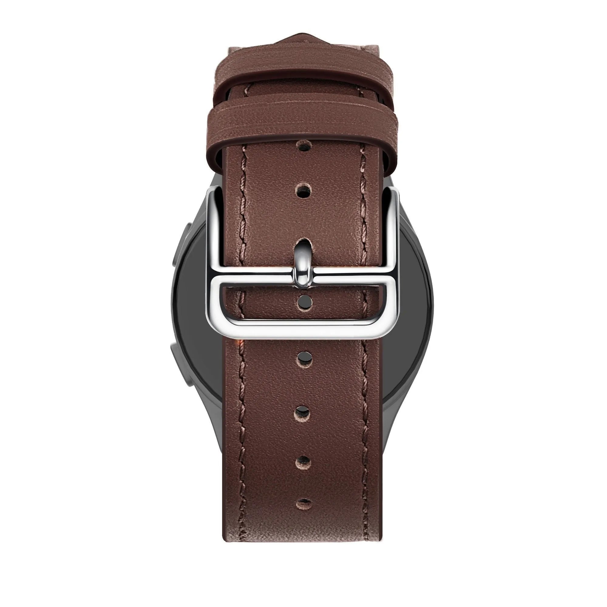 Leather Strap 'Deluxe', brown, on a watch, direct rear view