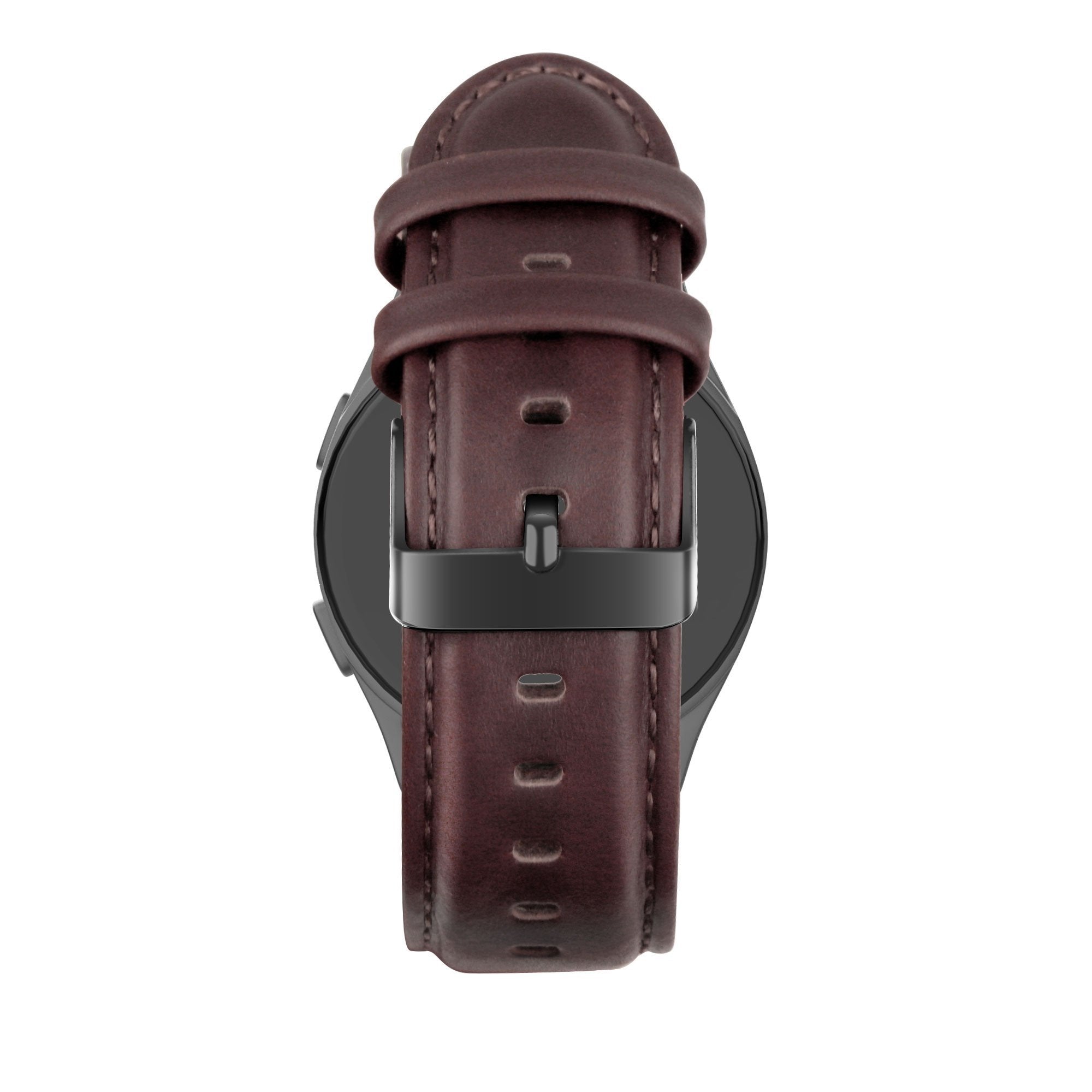 Leather Strap 'Classic', dark brown, on a watch, direct rear view