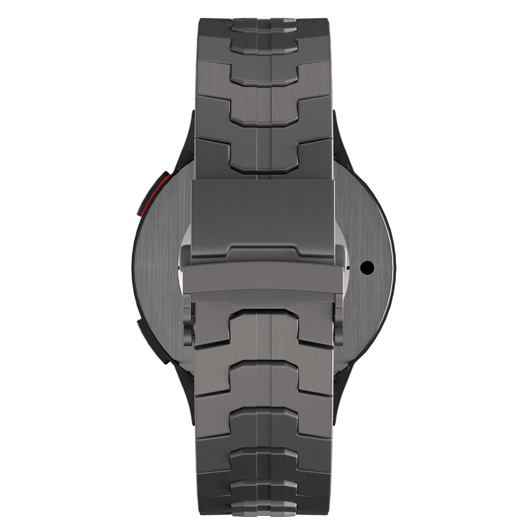 Titanium Strap 'Iron', graphite, on a watch, direct rear view