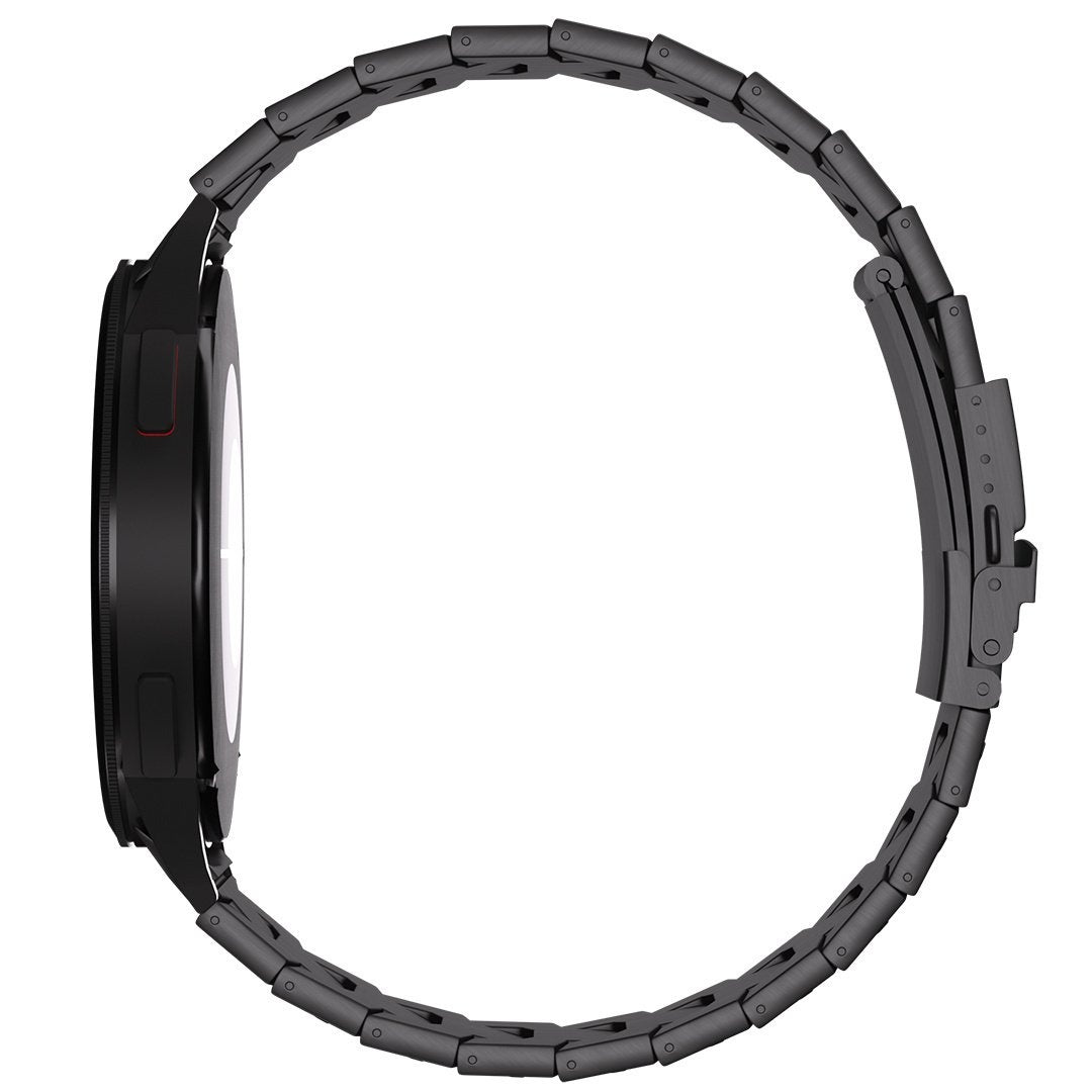Titanium Strap 'Iron', black, on a watch, direct rear view