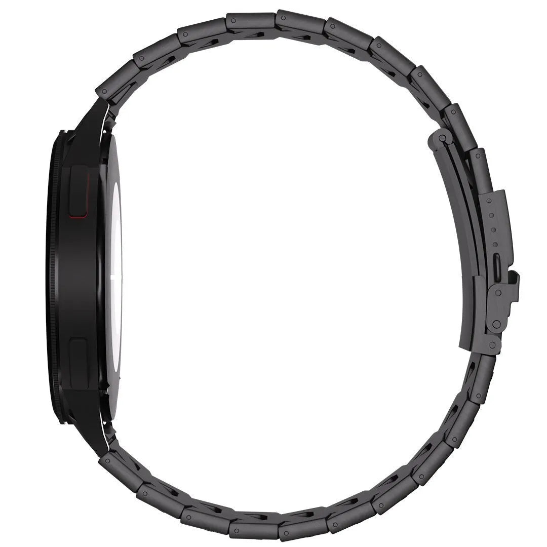 Titanium Strap 'Iron', black, on a watch, direct rear view