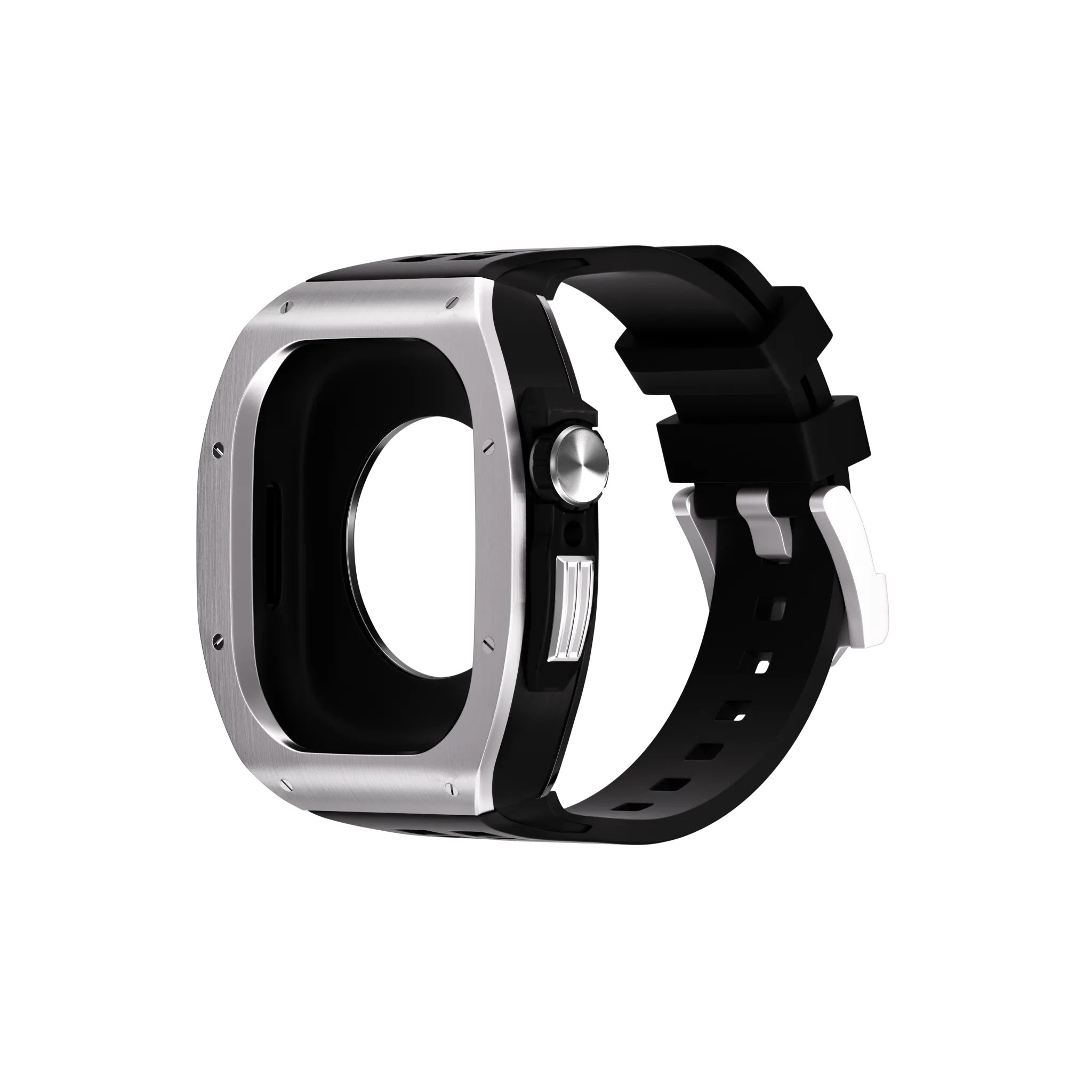 Reqior Apple Watch 45mm Polymer and Metal Hülle mit integriertem Gummi-Armband (Silber)
