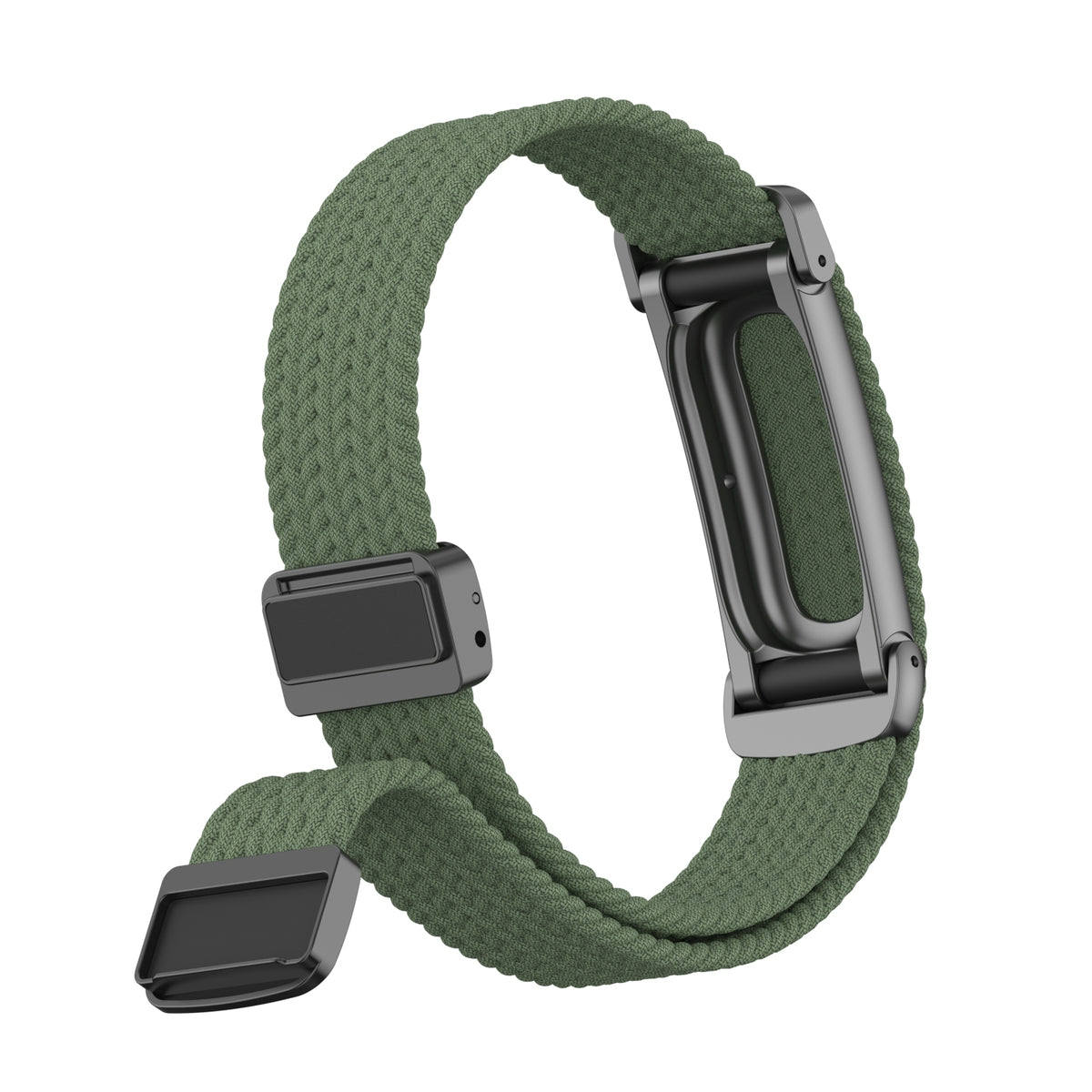 Nylon Braided Strap with D-Buckle, army green, without a watch, 3/4 front view