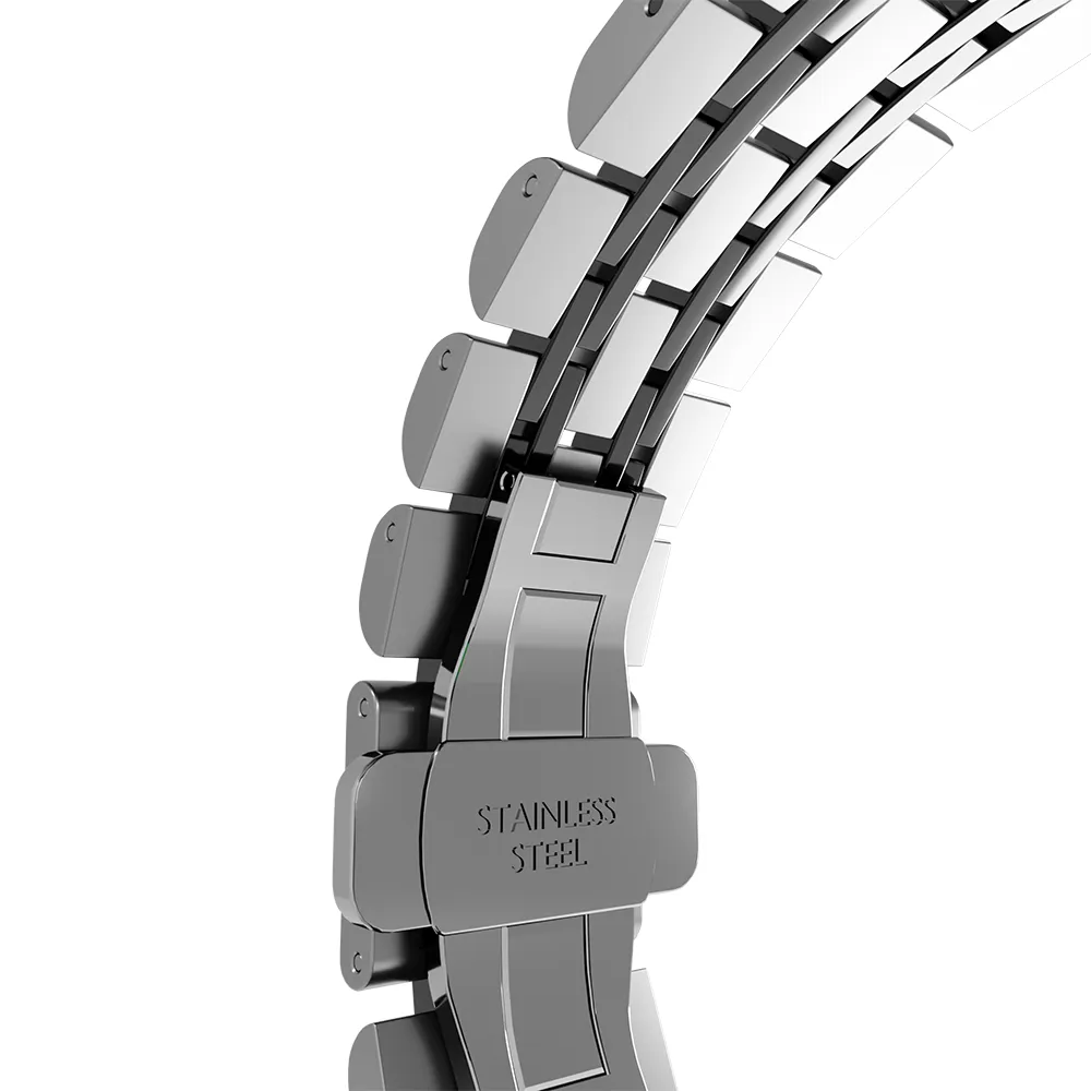Steel Link Strap 'Duo', silver/black, without a watch, 3/4 front view