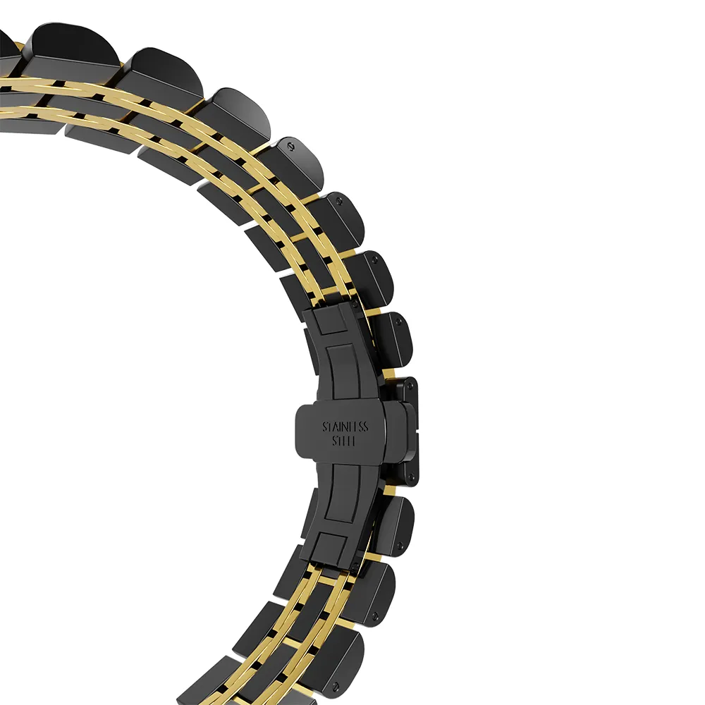 Steel Link Strap 'Duo', black/gold, without a watch, 3/4 front view