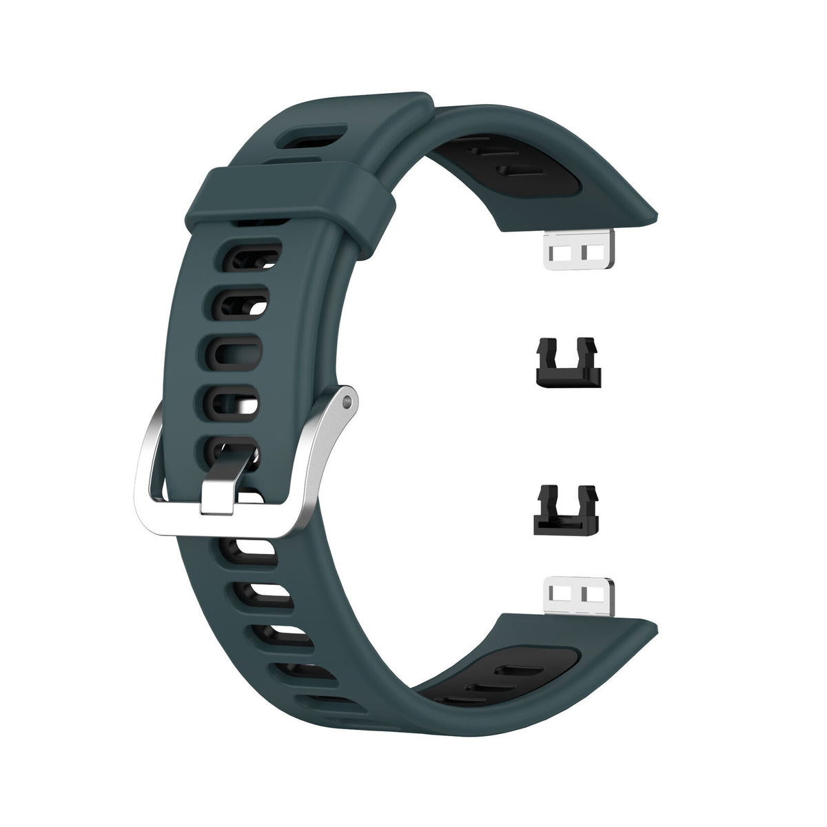 Silicone Sport Buckle Strap, green/black, without a watch, 3/4 front view