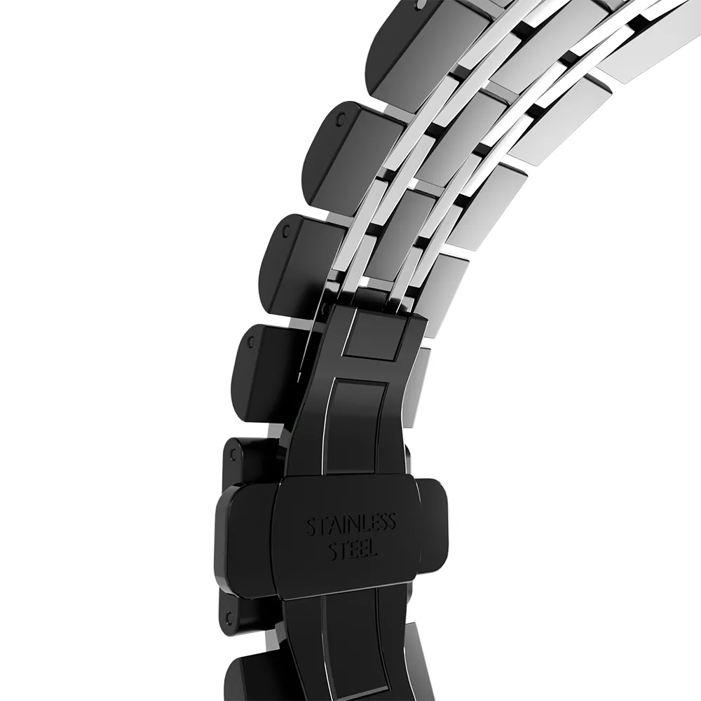 Steel Link Strap 'Duo', black/silver, without a watch, 3/4 front view