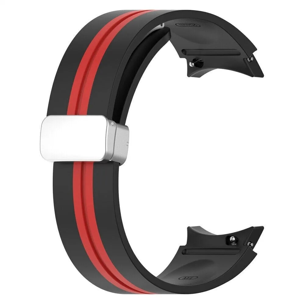 Silicone Magnetic Sport Strap, black/red, without a watch, 3/4 front view