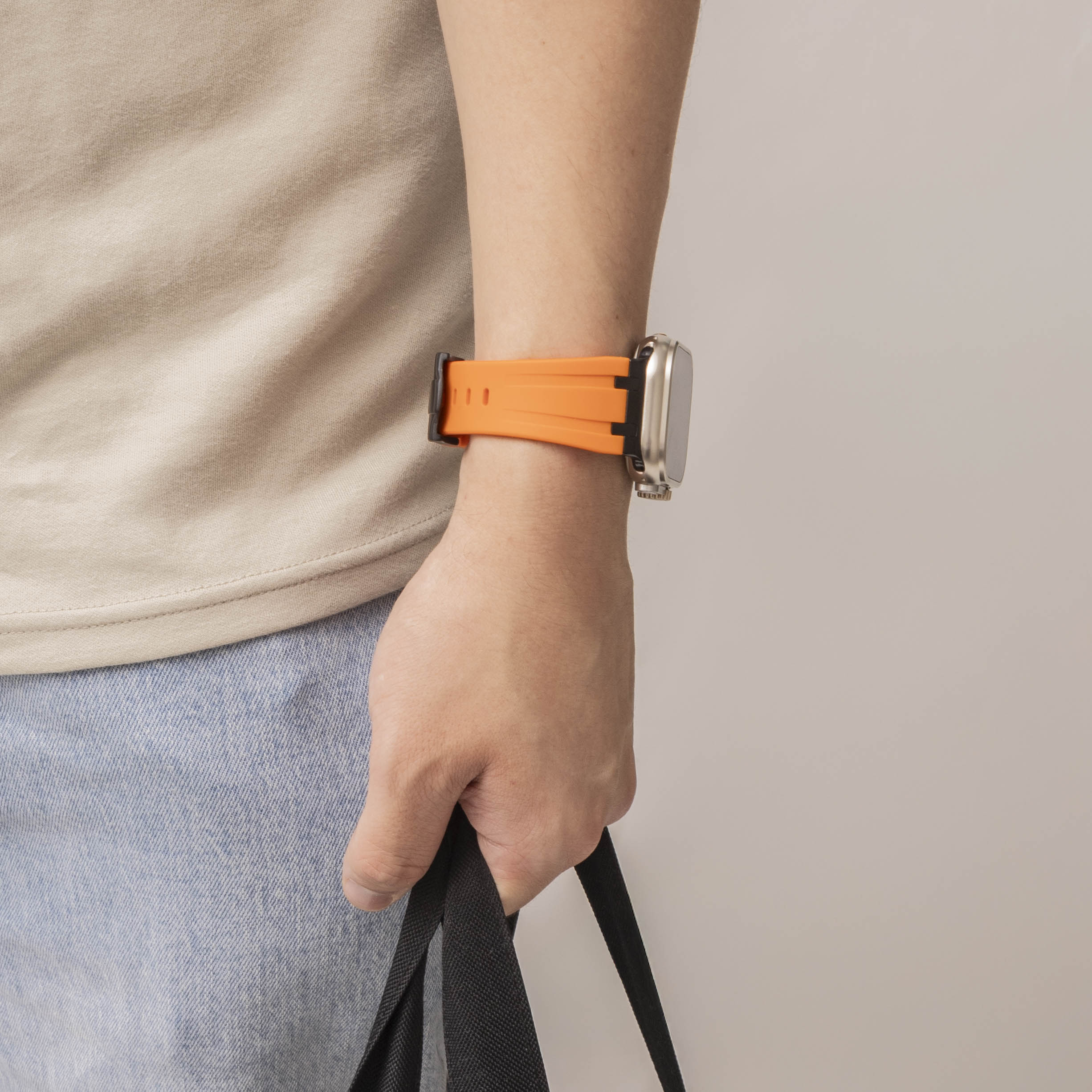 Apple Watch Ultra Luxus Liquid Silikonarmband (Orange/Schwarz)