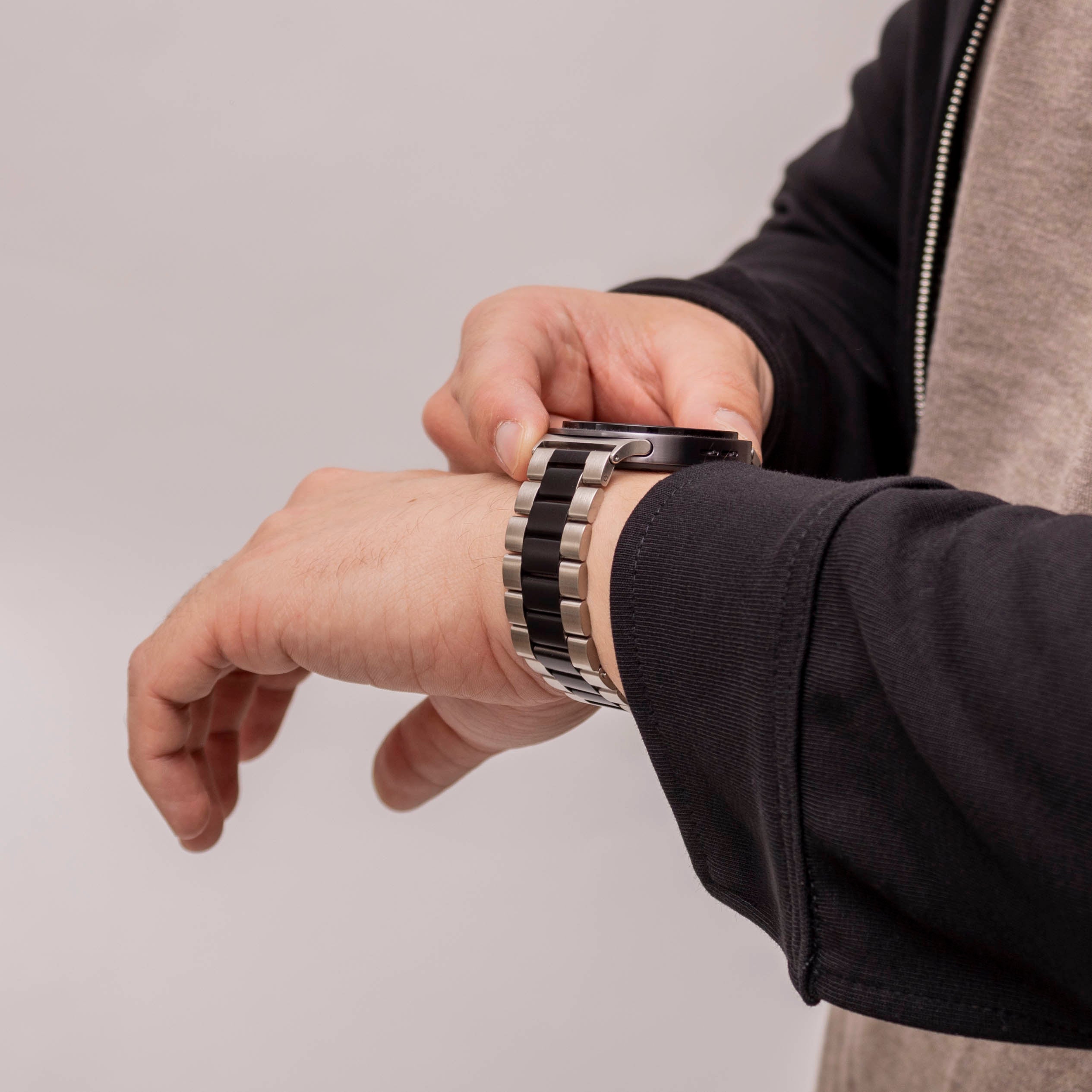 Bandz Samsung Galaxy Watch 8 - 40mm Stahlarmband 'Classic' (Silber/Schwarz)