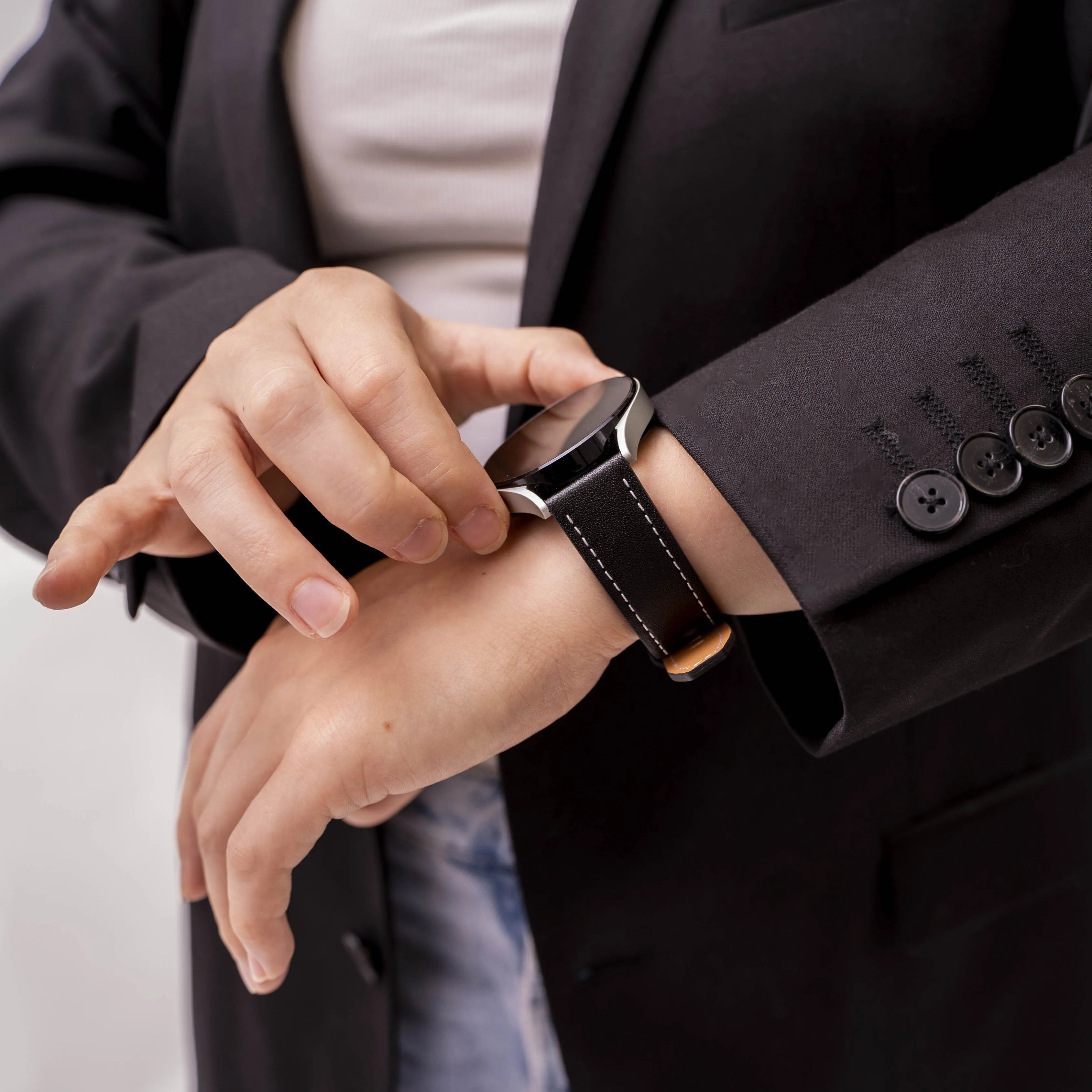 Polar Unite 'One Push' Leather Strap (Black)
