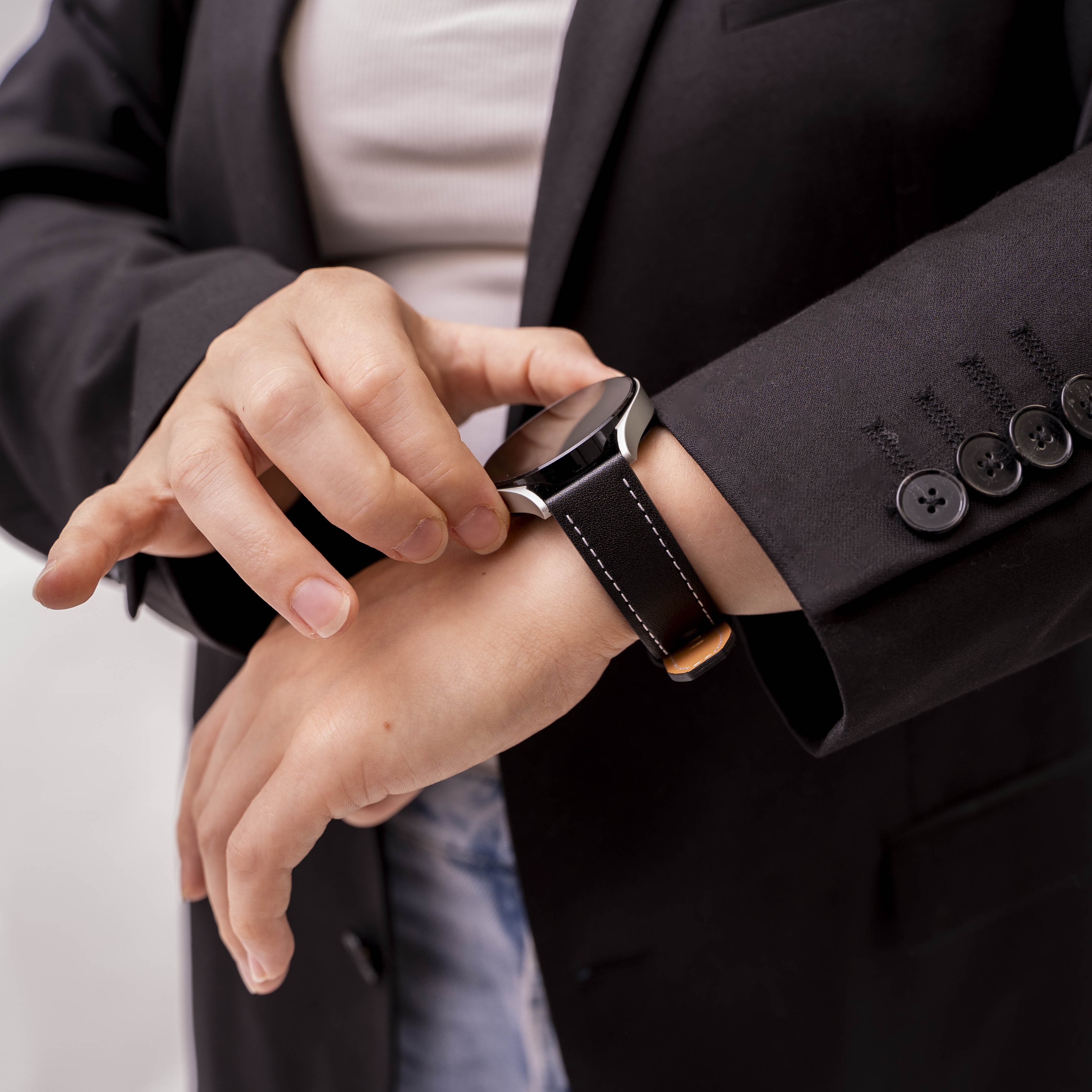 Samsung Galaxy Watch 4 Classic 46mm 'One Push' Lederarmband (Schwarz)