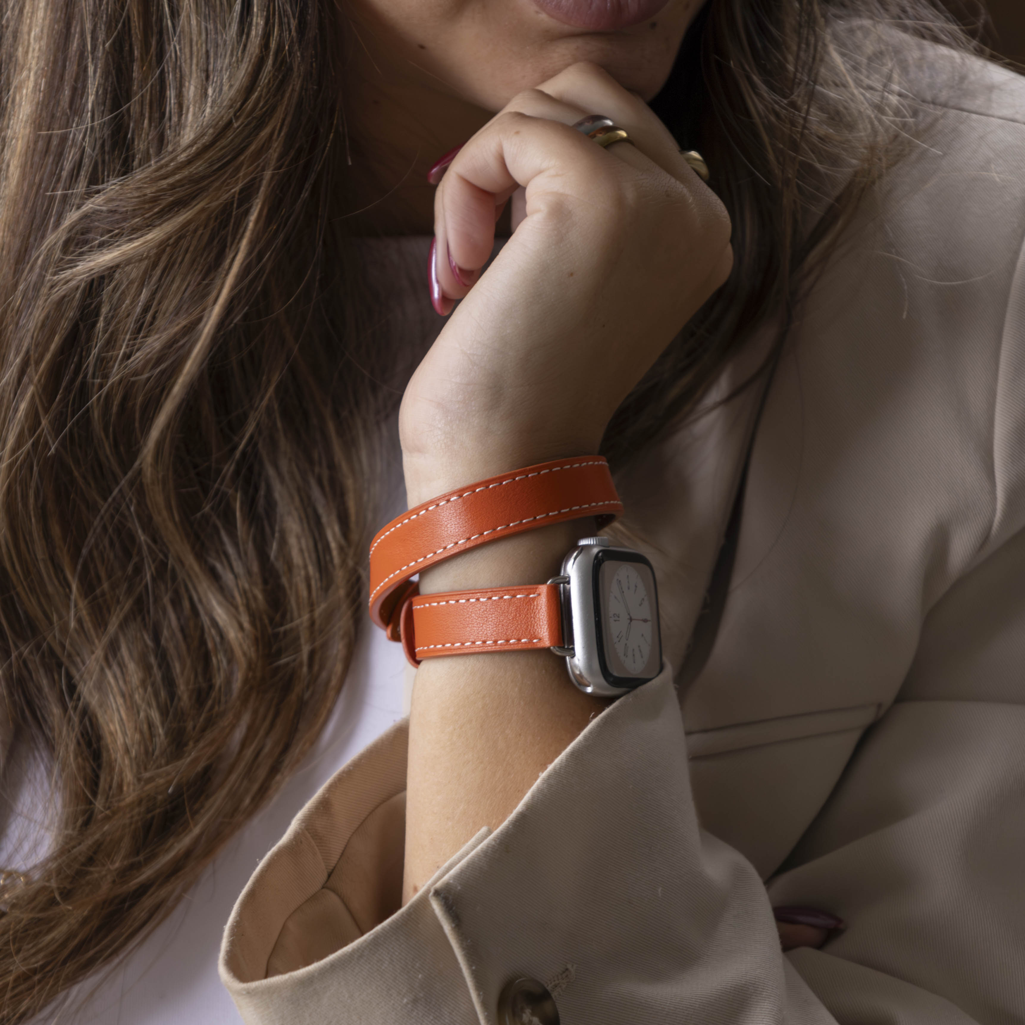 Apple Watch Double Tour Lederarmband (Orange)
