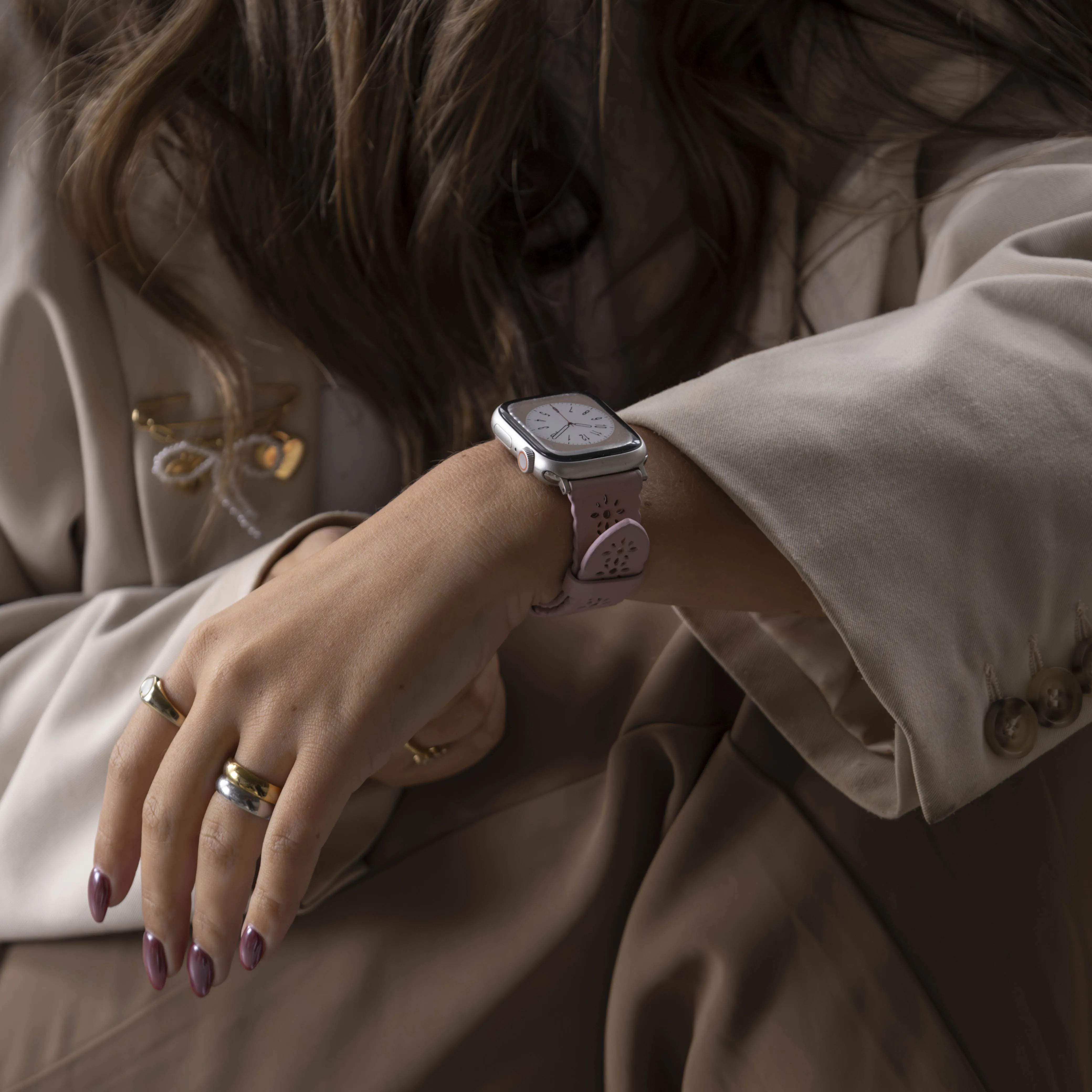 Apple Watch Lederarmband mit Muster (Rosa)