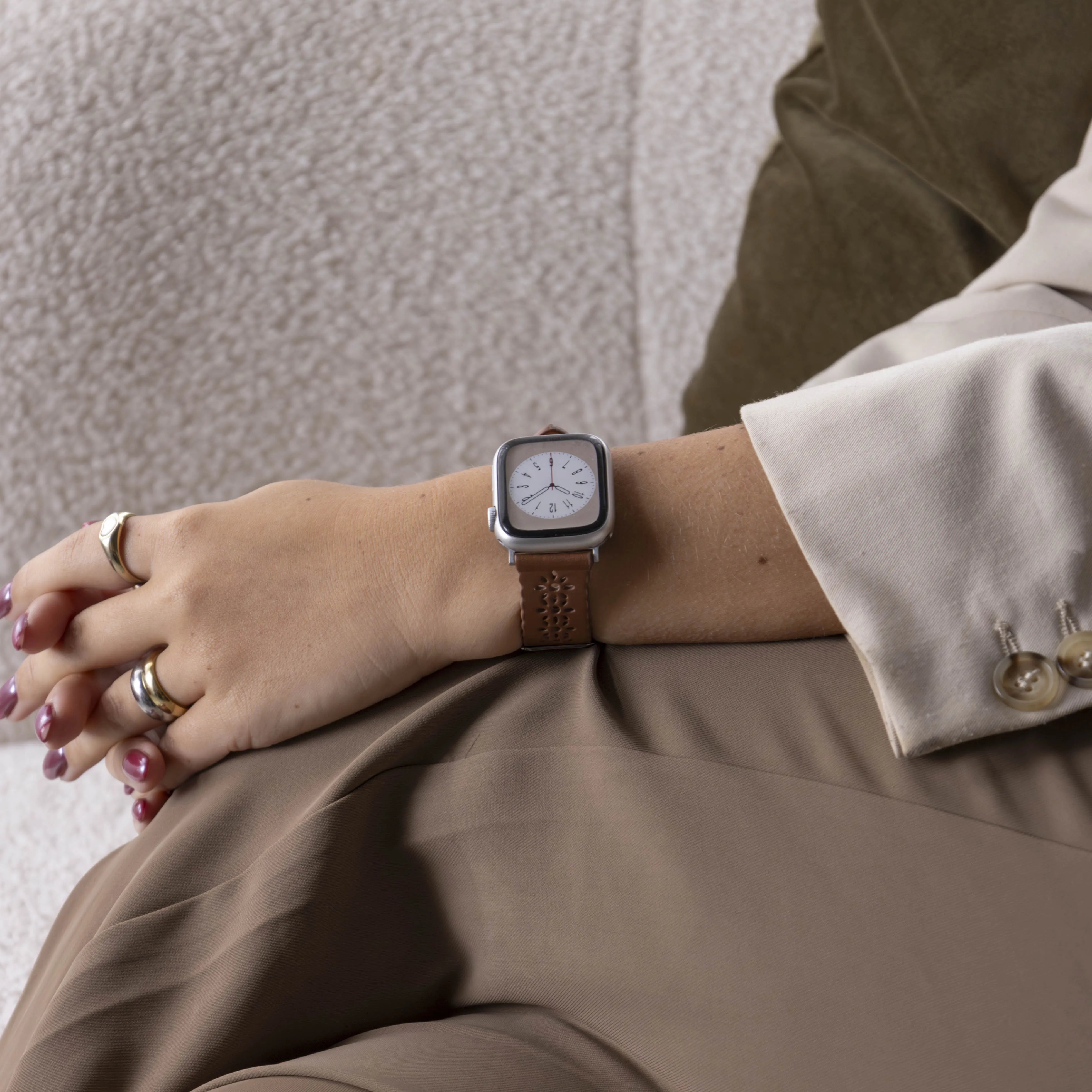 Apple Watch Lederarmband mit Muster (Braun)
