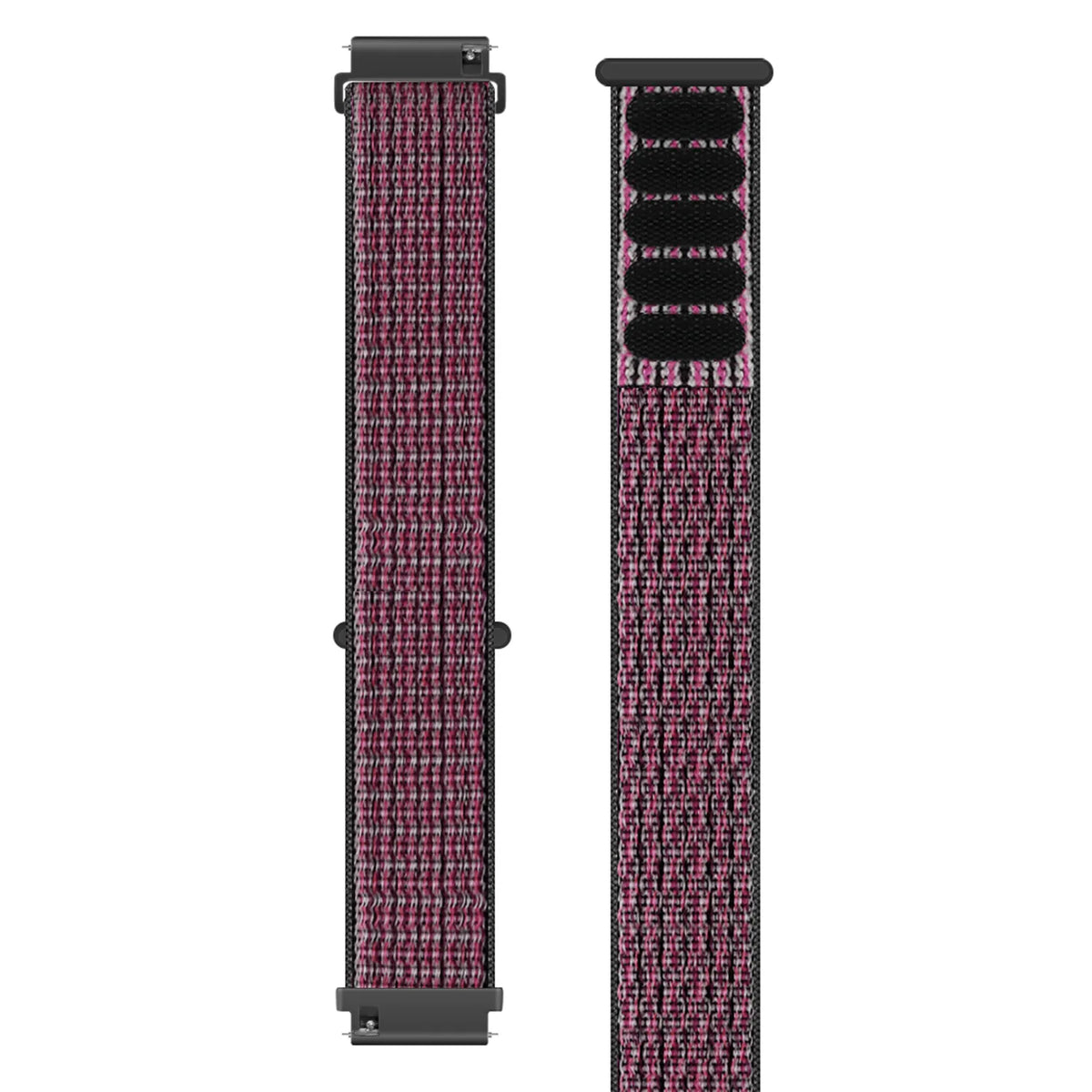 Nylon Strap, berry, laid flat, separate parts, direct top view
