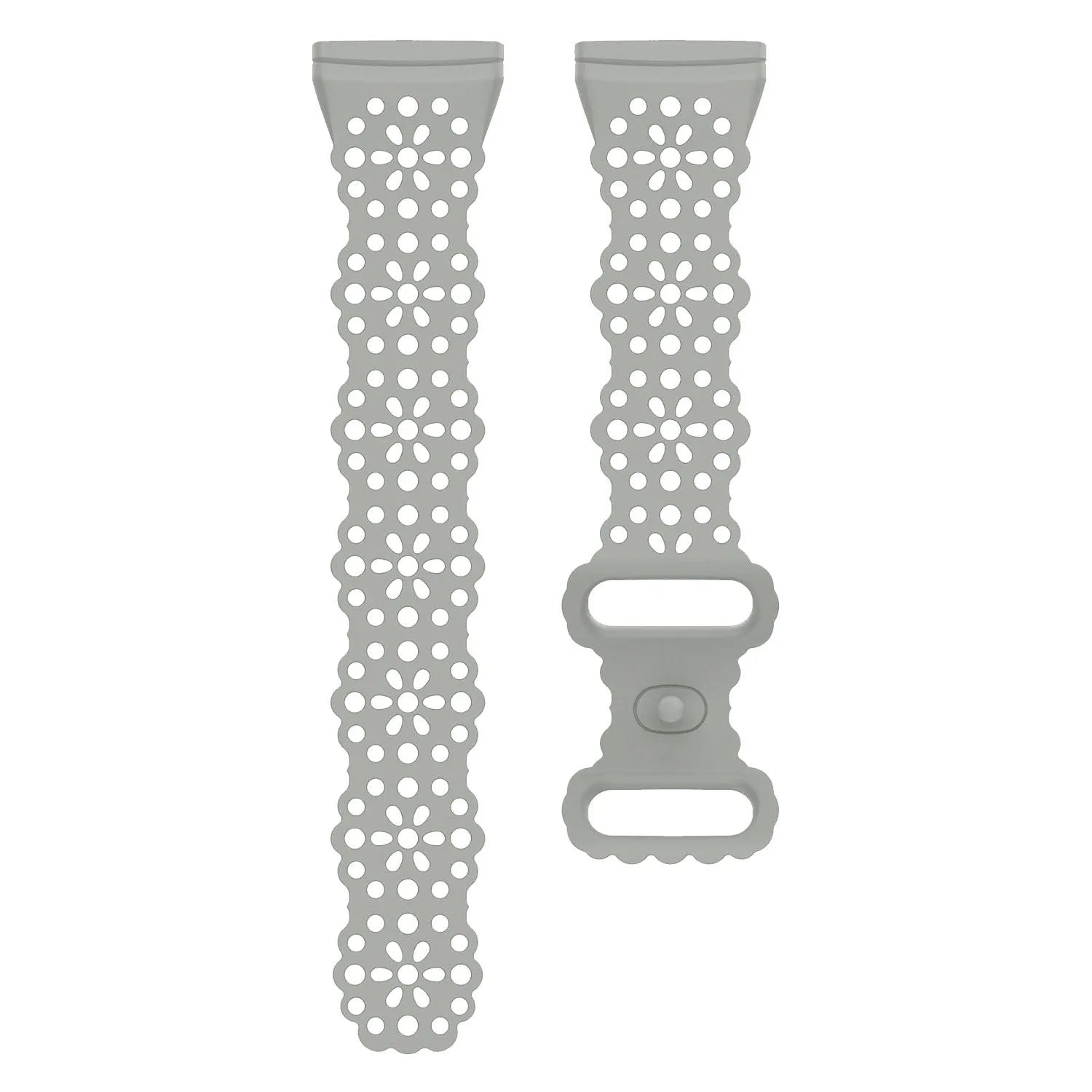 Patterned Silicone Strap, grey, laid flat, separate parts, direct top view