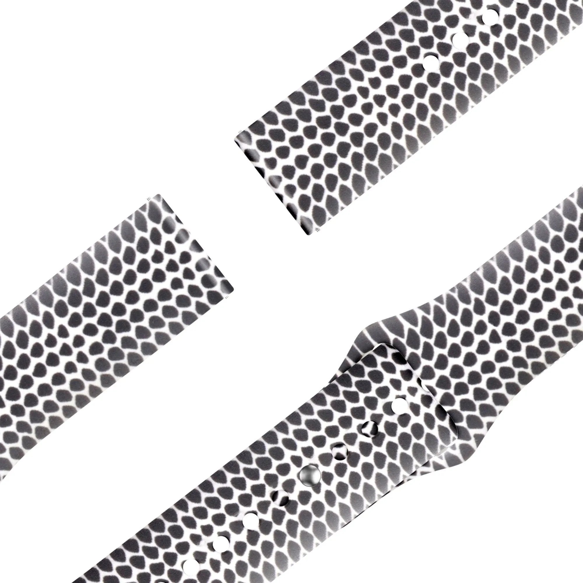 Silicone Patterned Strap, laid flat, separate parts, direct top view