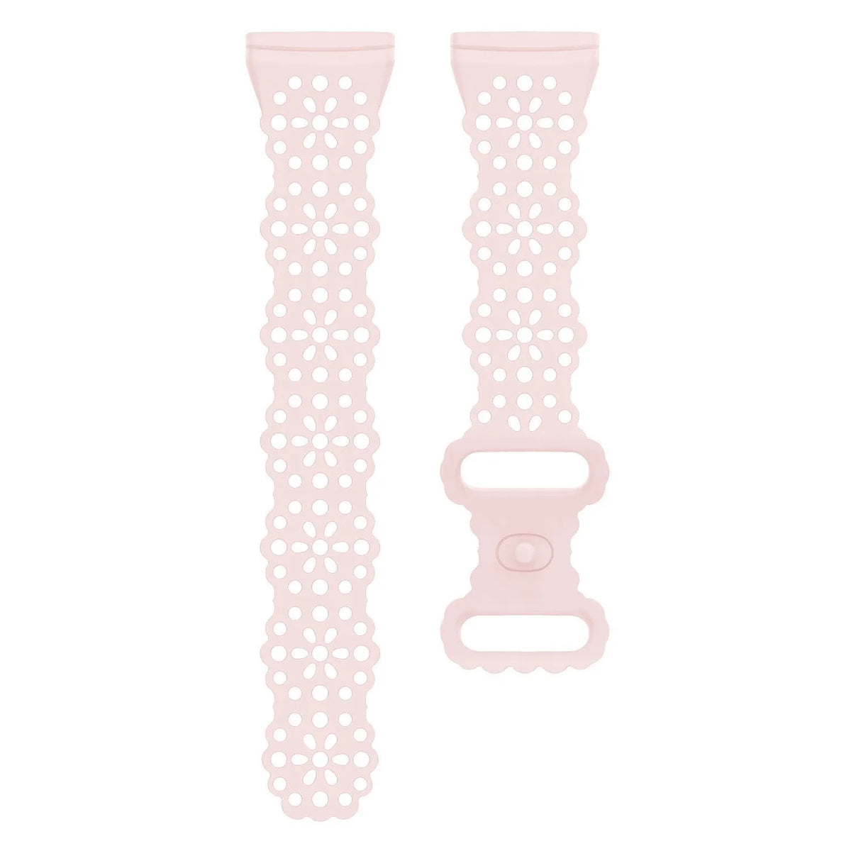 Patterned Silicone Strap, light pink, laid flat, separate parts, direct top view
