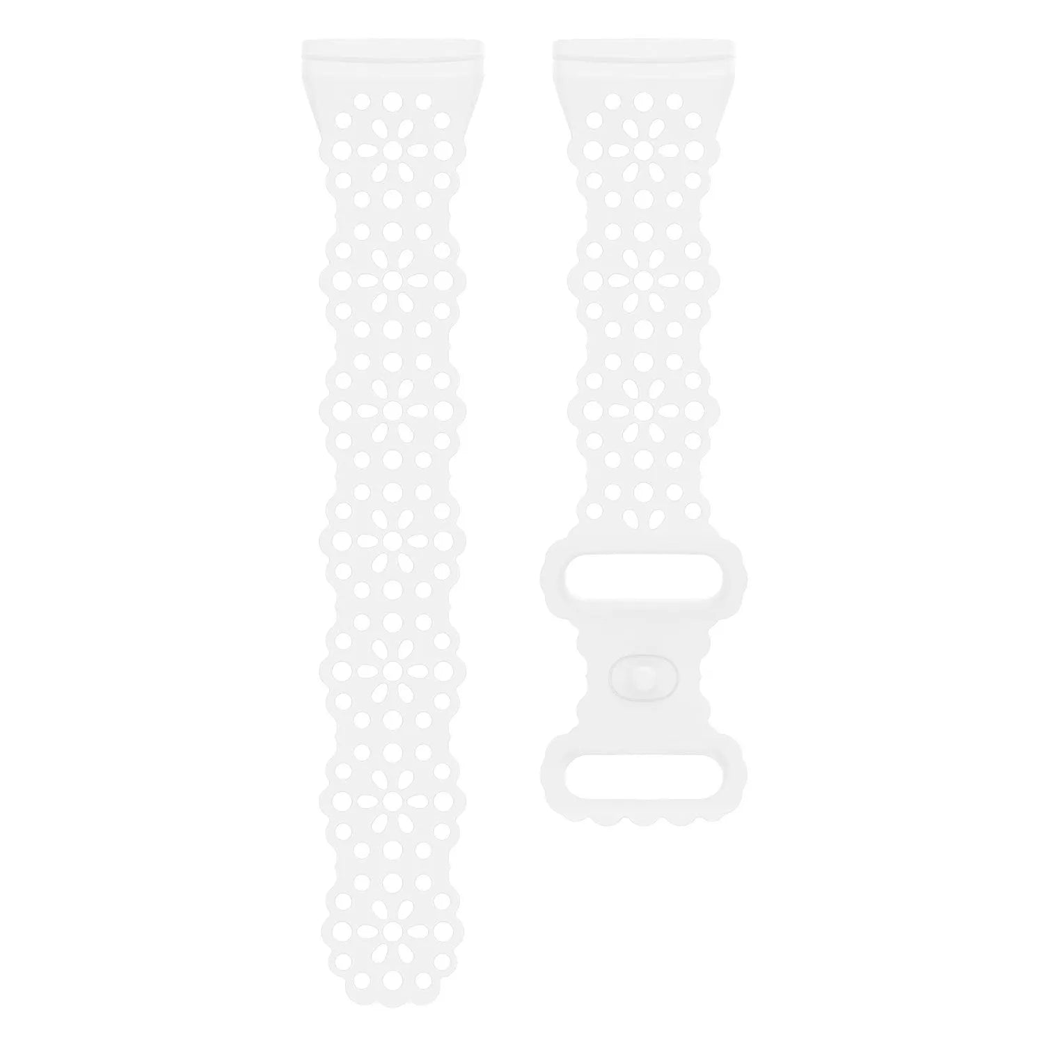 Patterned Silicone Strap, white, laid flat, separate parts, direct top view
