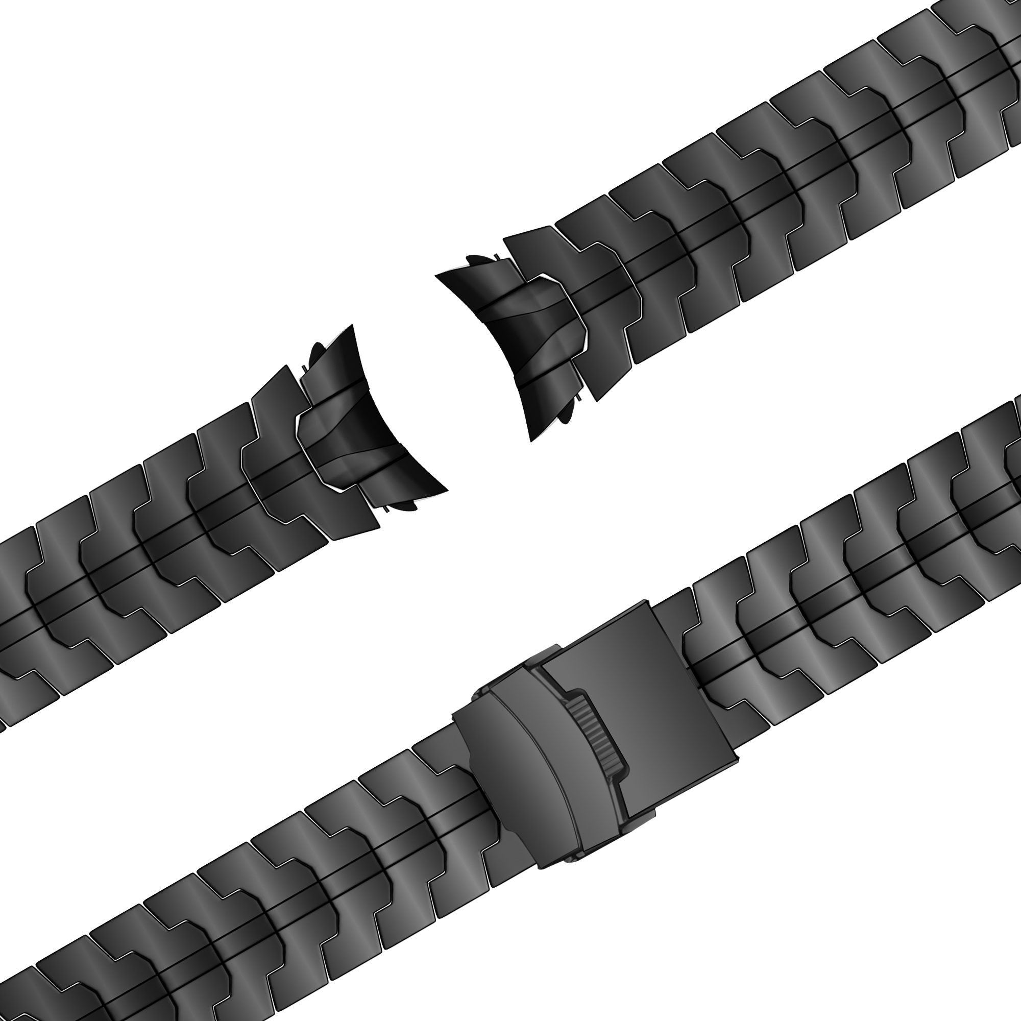 Steel Strap 'Iron', black, laid flat, separate parts, direct top view