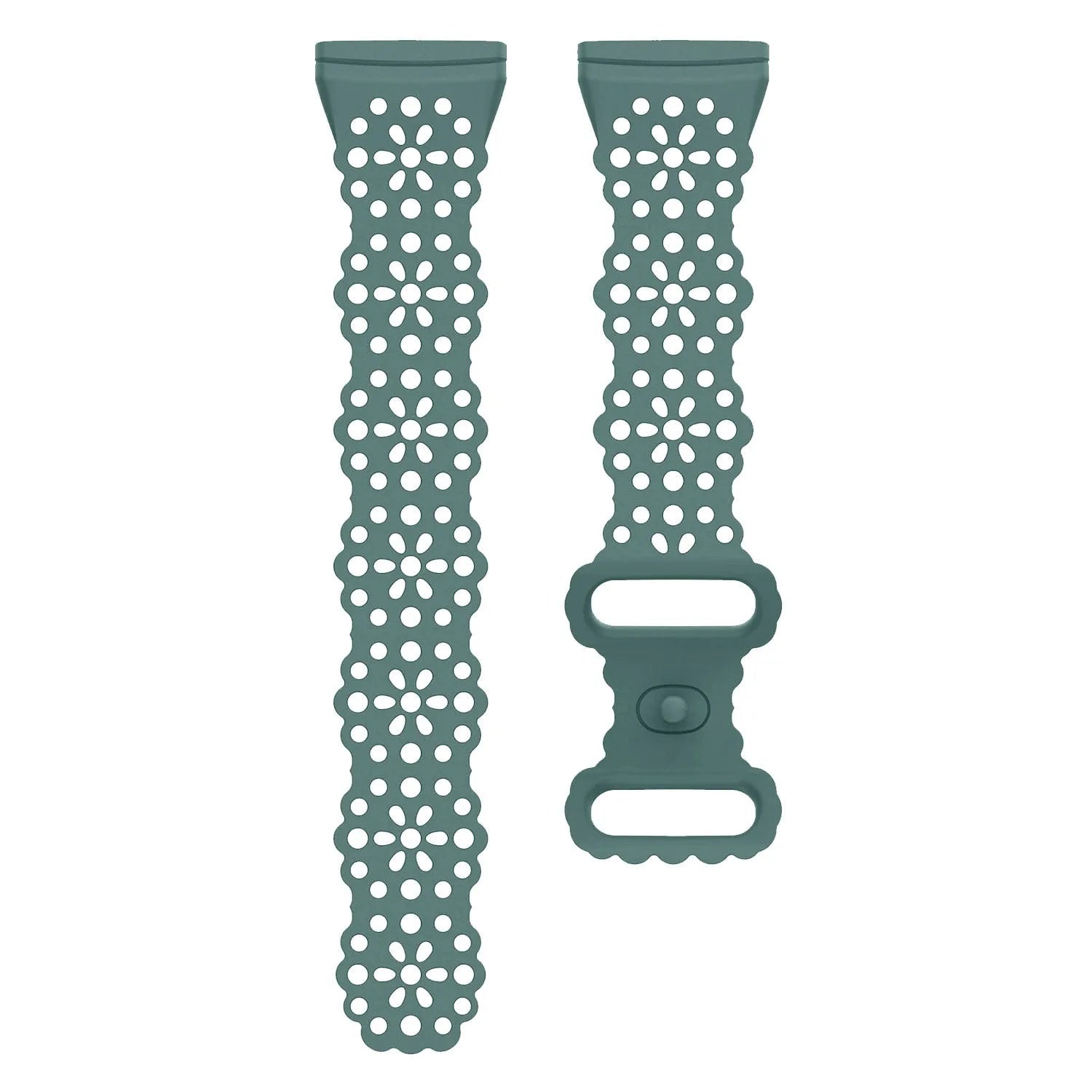 Patterned Silicone Strap, green, laid flat, separate parts, direct top view
