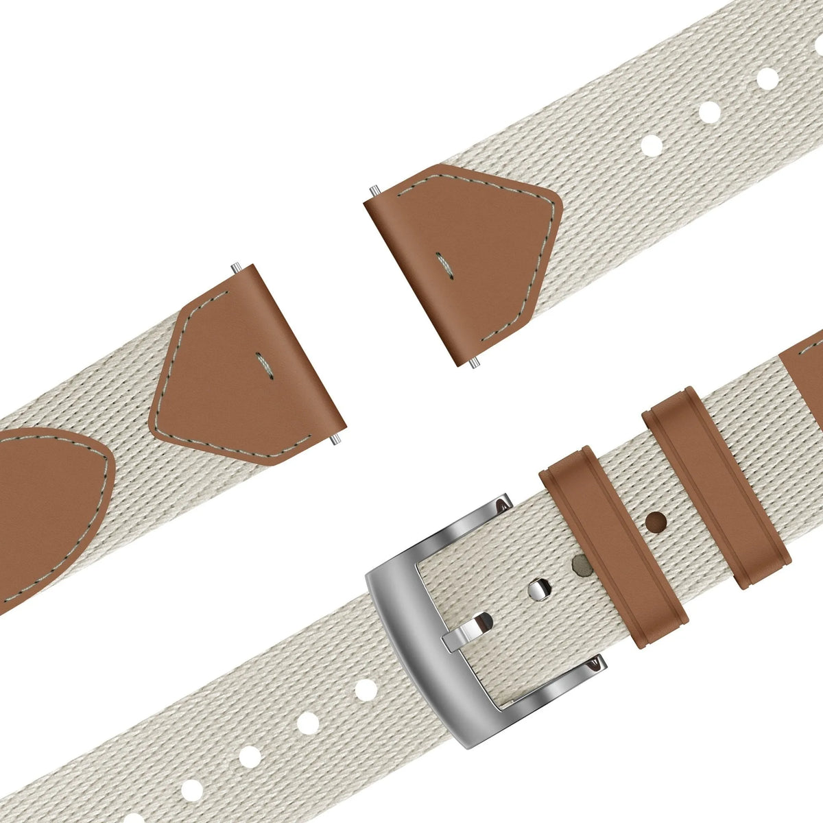Leather Hybrid Strap 'Easy Fit', beige/brown, laid flat, separate parts, direct top view