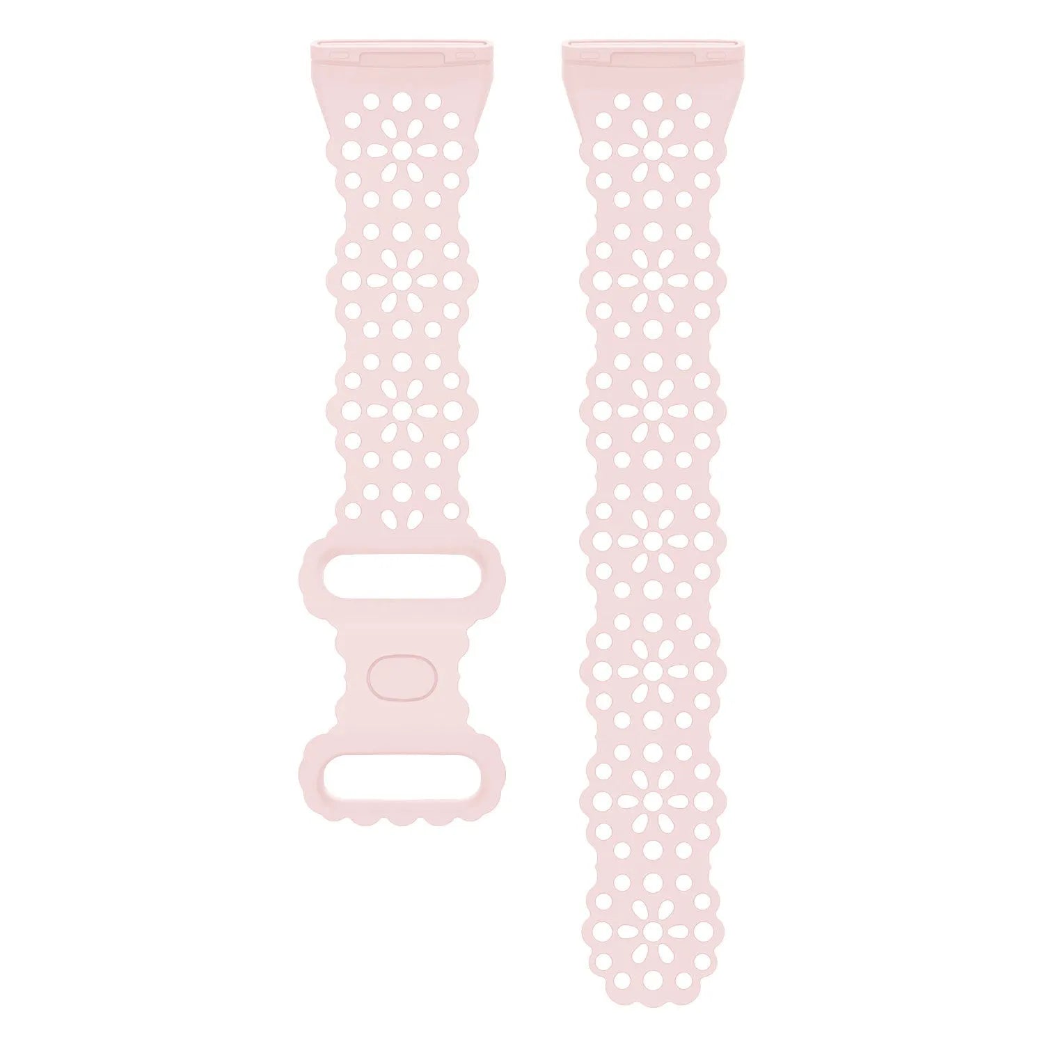 Patterned Silicone Strap, light pink, laid flat, separate parts, direct top view