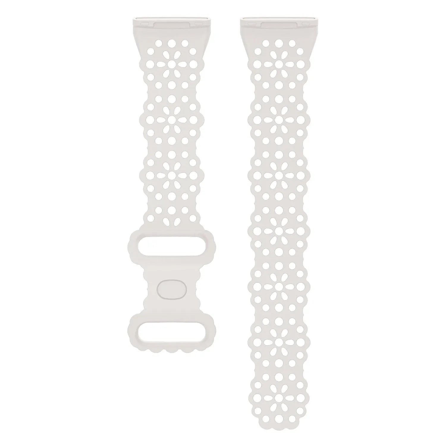 Patterned Silicone Strap, laid flat, separate parts, direct top view