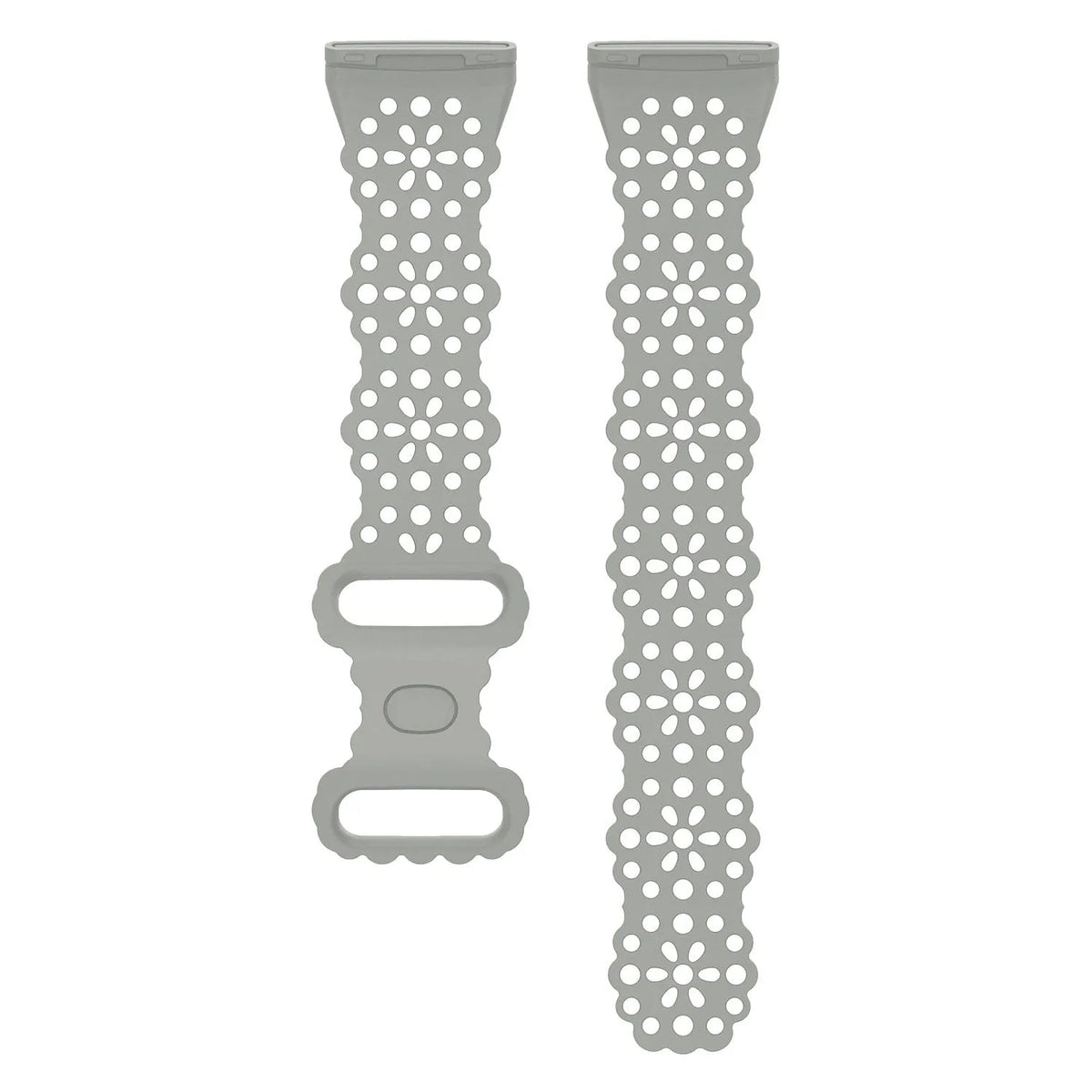 Patterned Silicone Strap, grey, laid flat, separate parts, direct top view