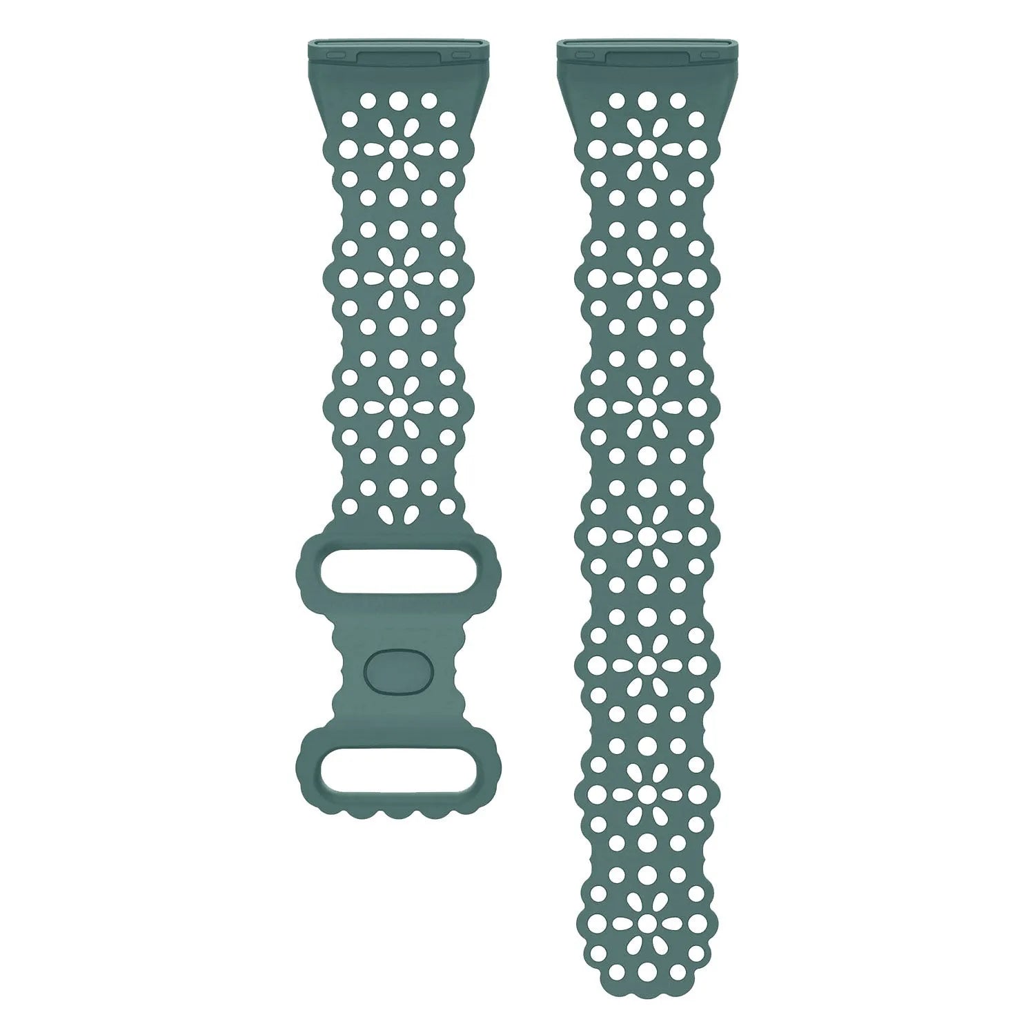 Patterned Silicone Strap, green, laid flat, separate parts, direct top view