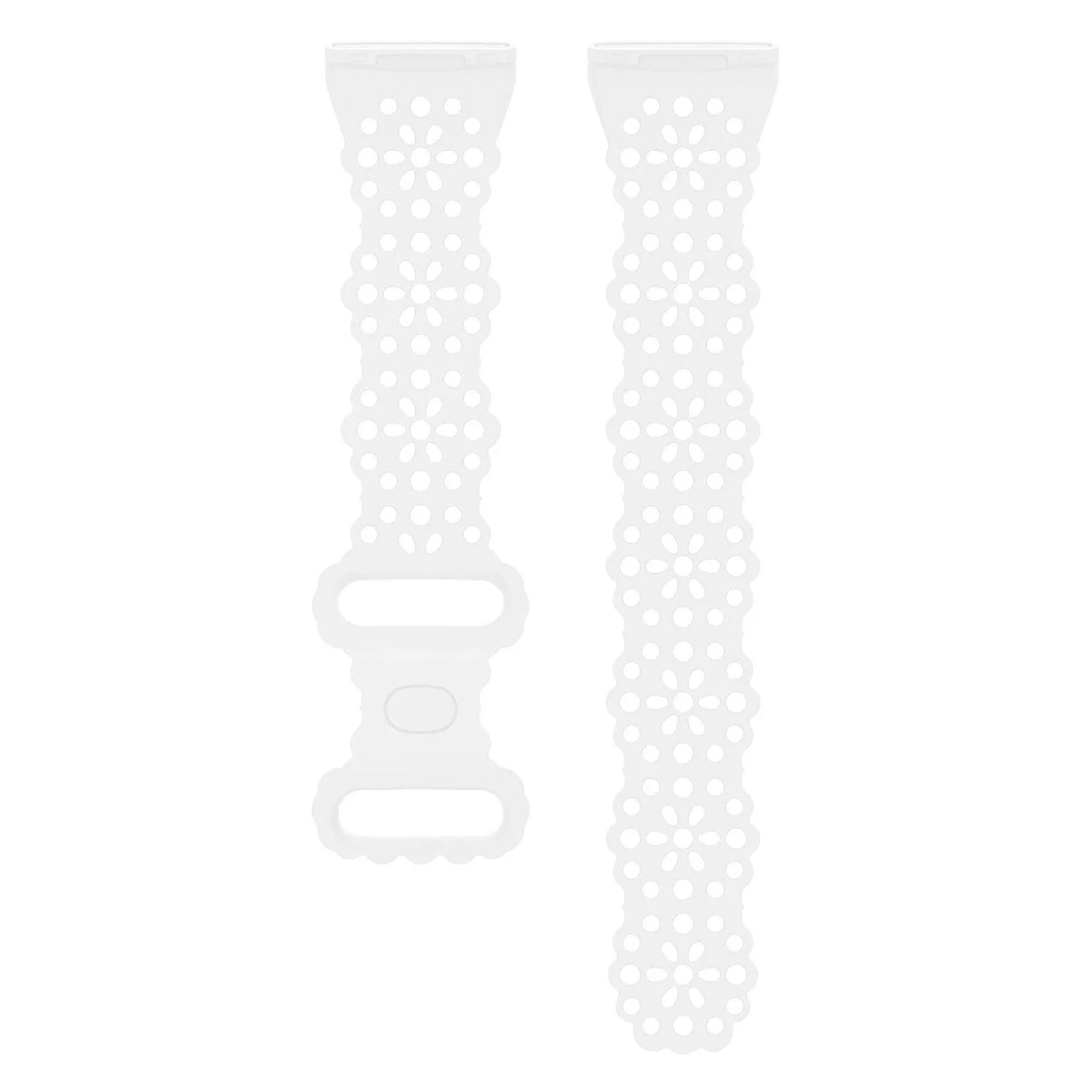 Patterned Silicone Strap, white, laid flat, separate parts, direct top view
