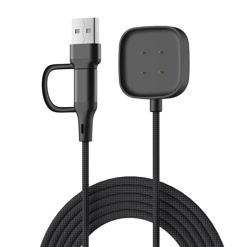 USB-A & C 2in1 Braided Fitbit Versa 4 oplader