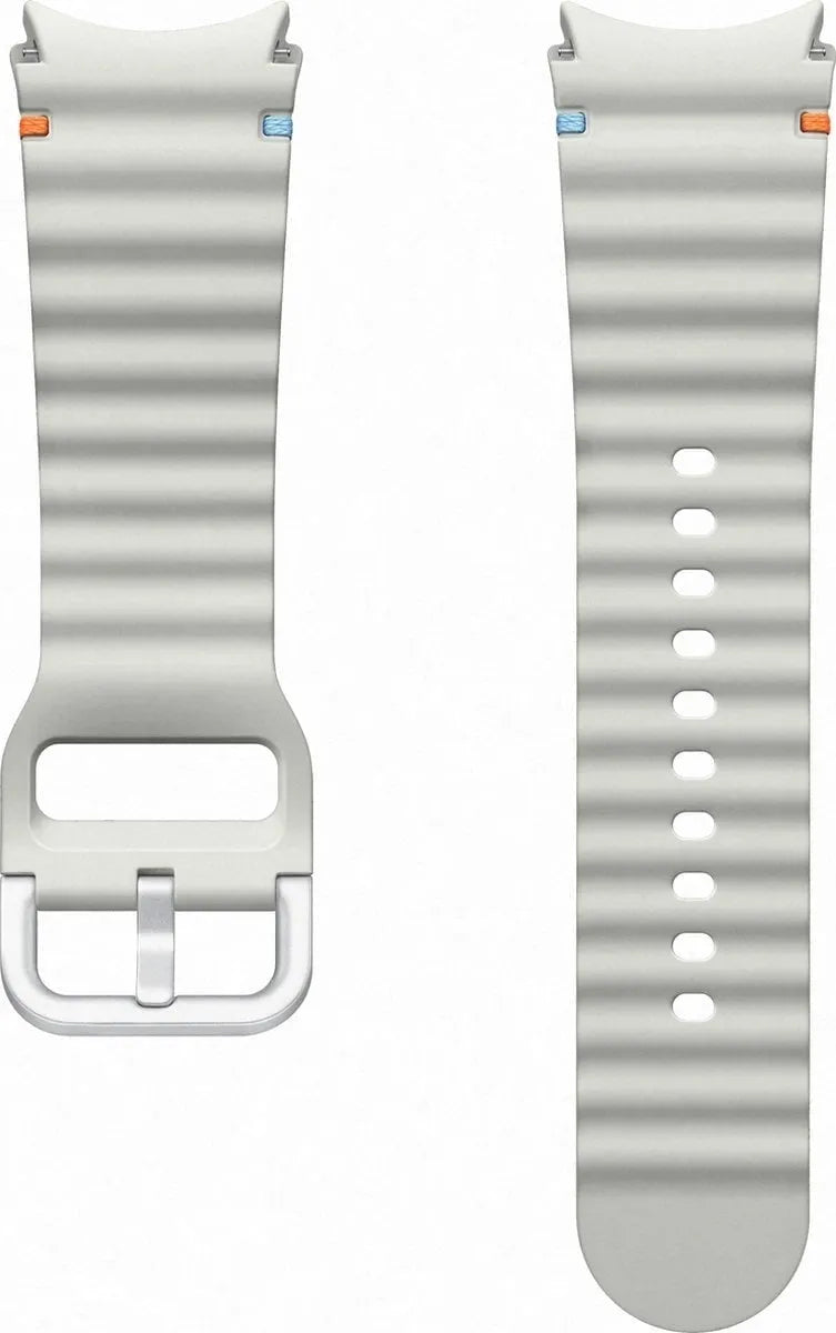 Silicone Sport Strap, silver, laid flat, separate parts, direct top view