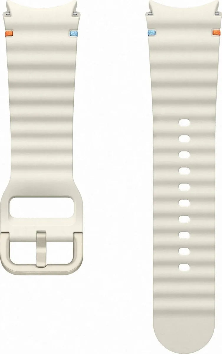 Silicone Sport Strap, cream, laid flat, separate parts, direct top view