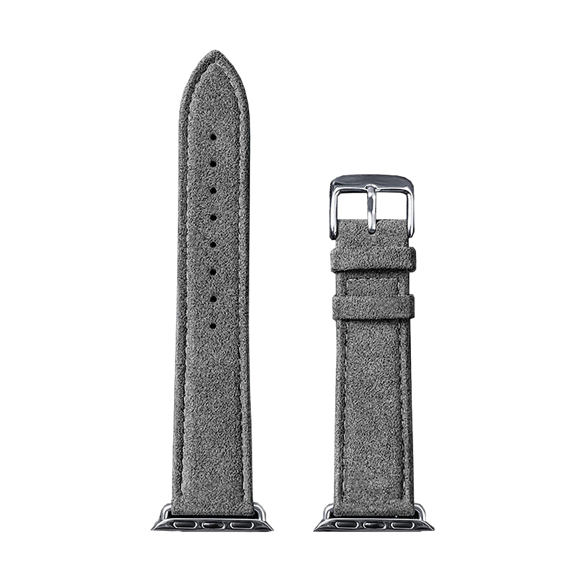 Nylon Buckled Alcantara Strap, grey, laid flat, separate parts, direct top view