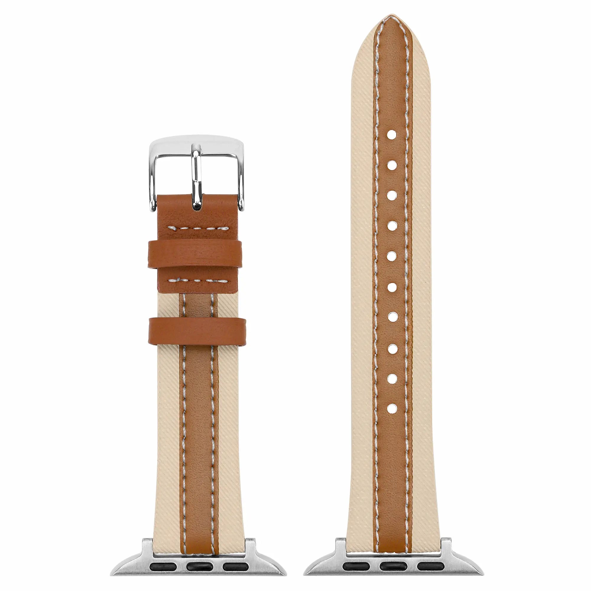 Bracelet cuir hybride slim Apple Watch (beige/marron)