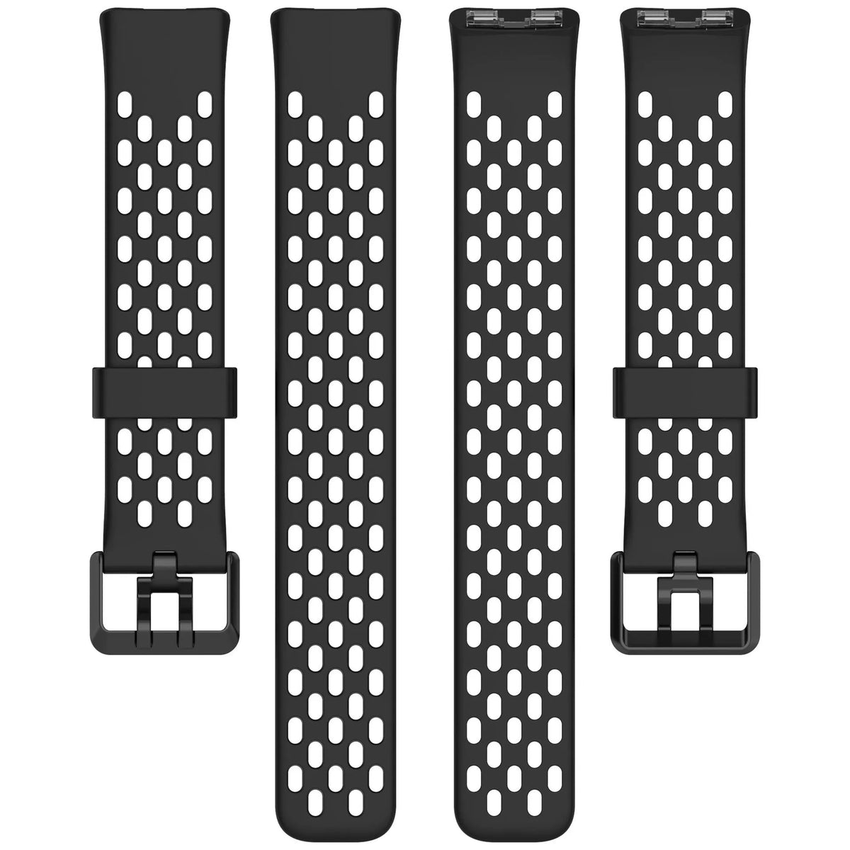 Breathable Silicone Strap, black, laid flat, separate parts, direct top view